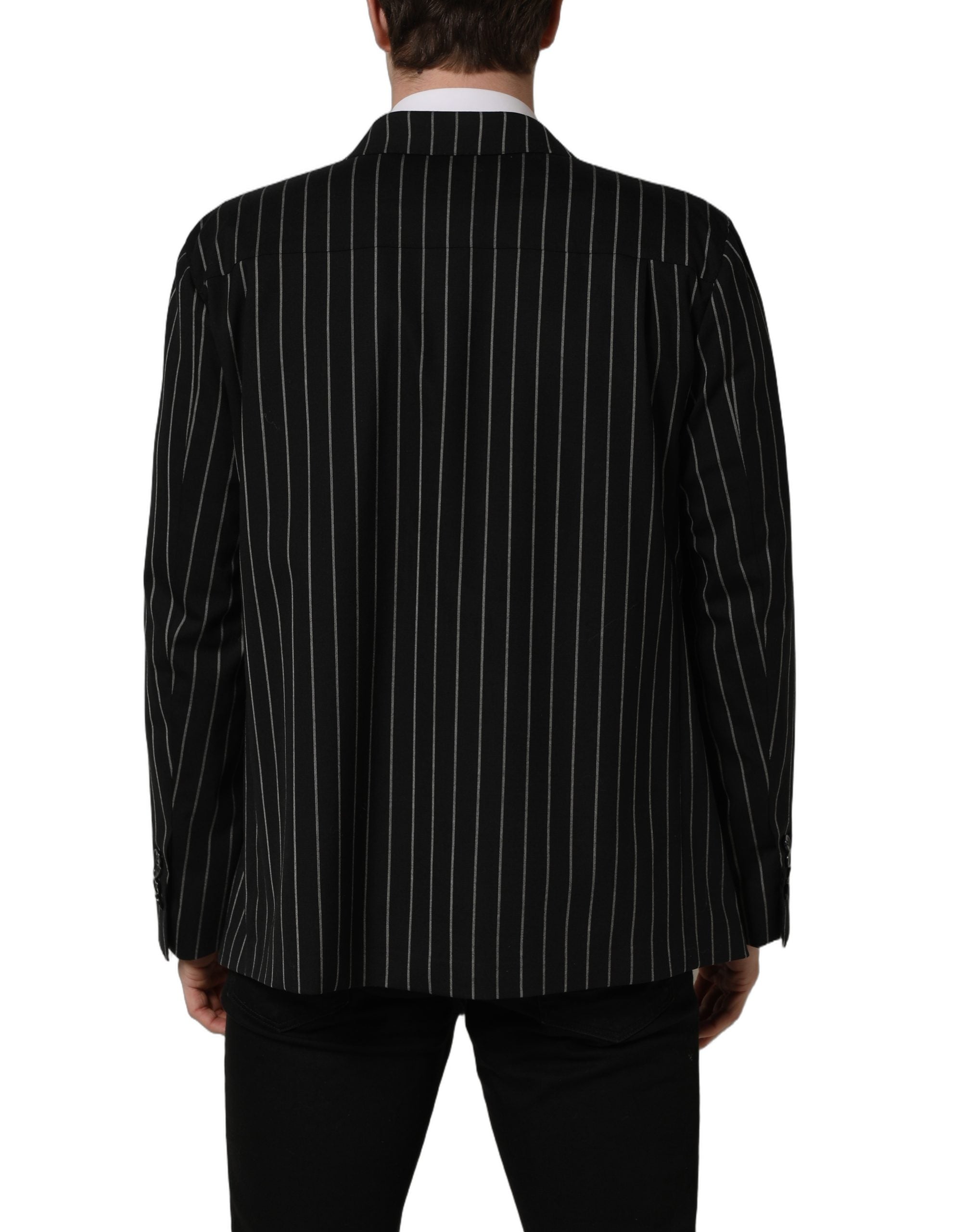 Dolce & Gabbana Black Stripes Wool Double Breasted Jacket Dolce & Gabbana