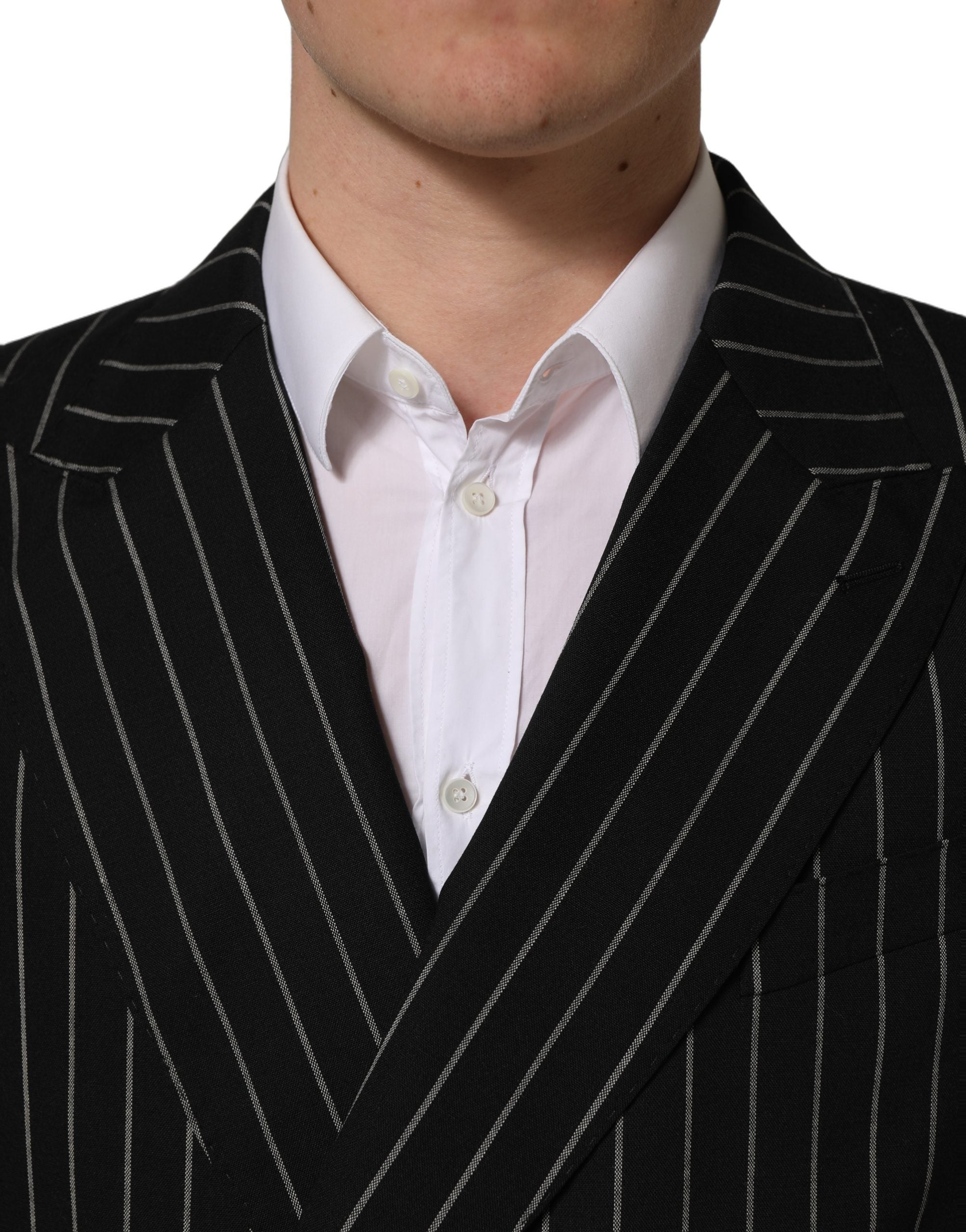 Dolce & Gabbana Black Stripes Wool Double Breasted Jacket Dolce & Gabbana