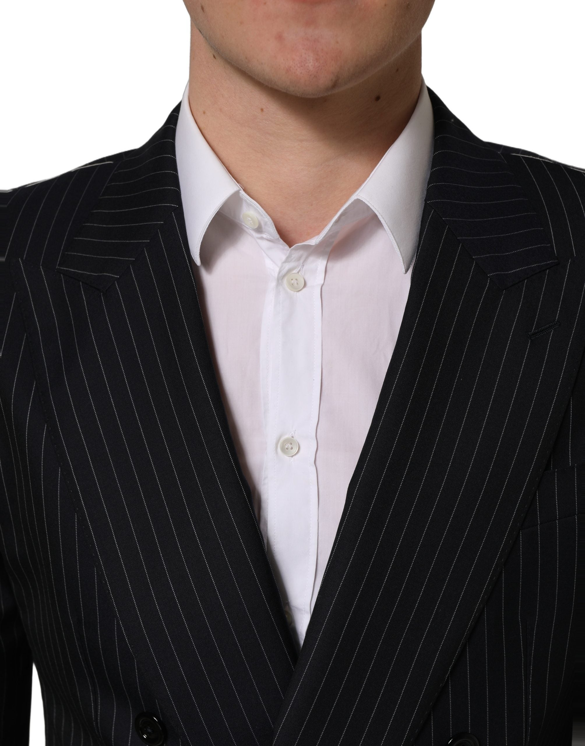 Dolce & Gabbana Black Stripes Wool Double Breasted Jacket Dolce & Gabbana