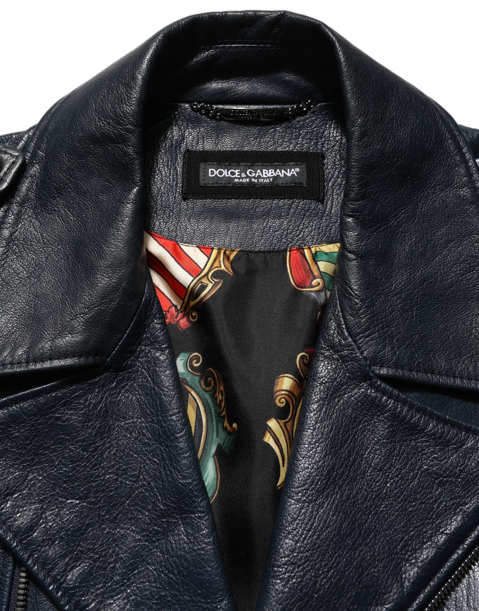 Dolce & Gabbana Black Leather Men Biker Coat Goatskin Jacket Dolce & Gabbana