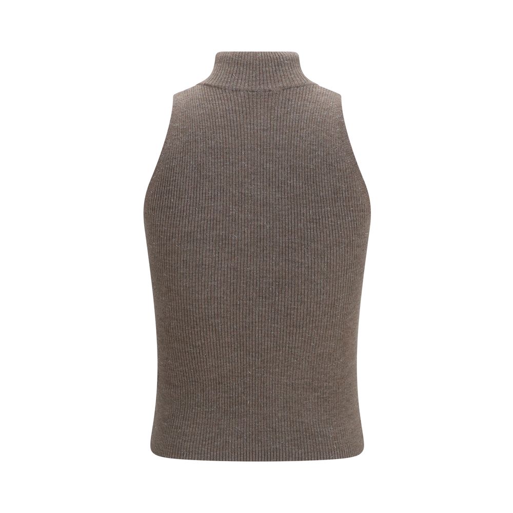 Brunello Cucinelli Brown Cashmere Sleeveles Sweater Brunello Cucinelli