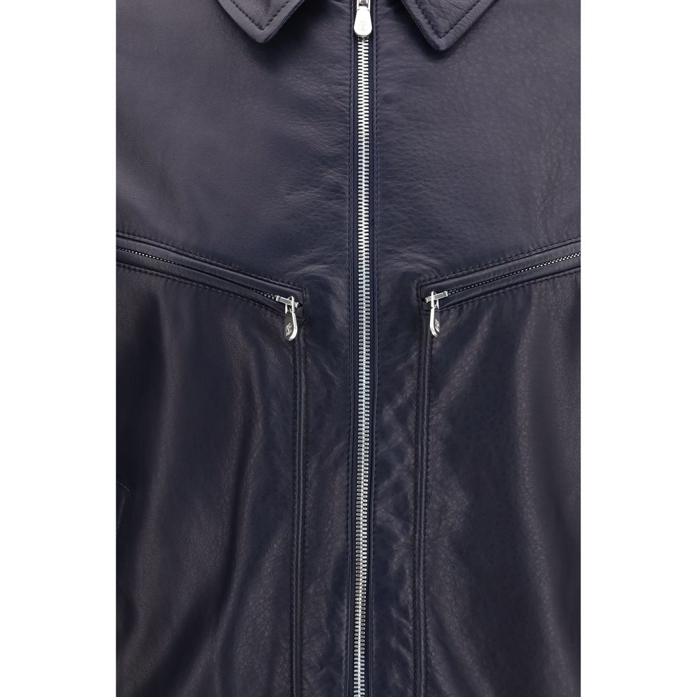 Brunello Cucinelli Blue Calf Leather Bos Taurus Leather Jacket Brunello Cucinelli