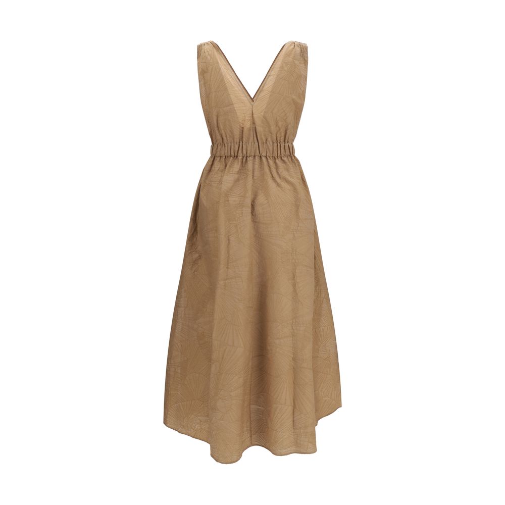 Brunello Cucinelli Beige Cotton Casual Dress Brunello Cucinelli