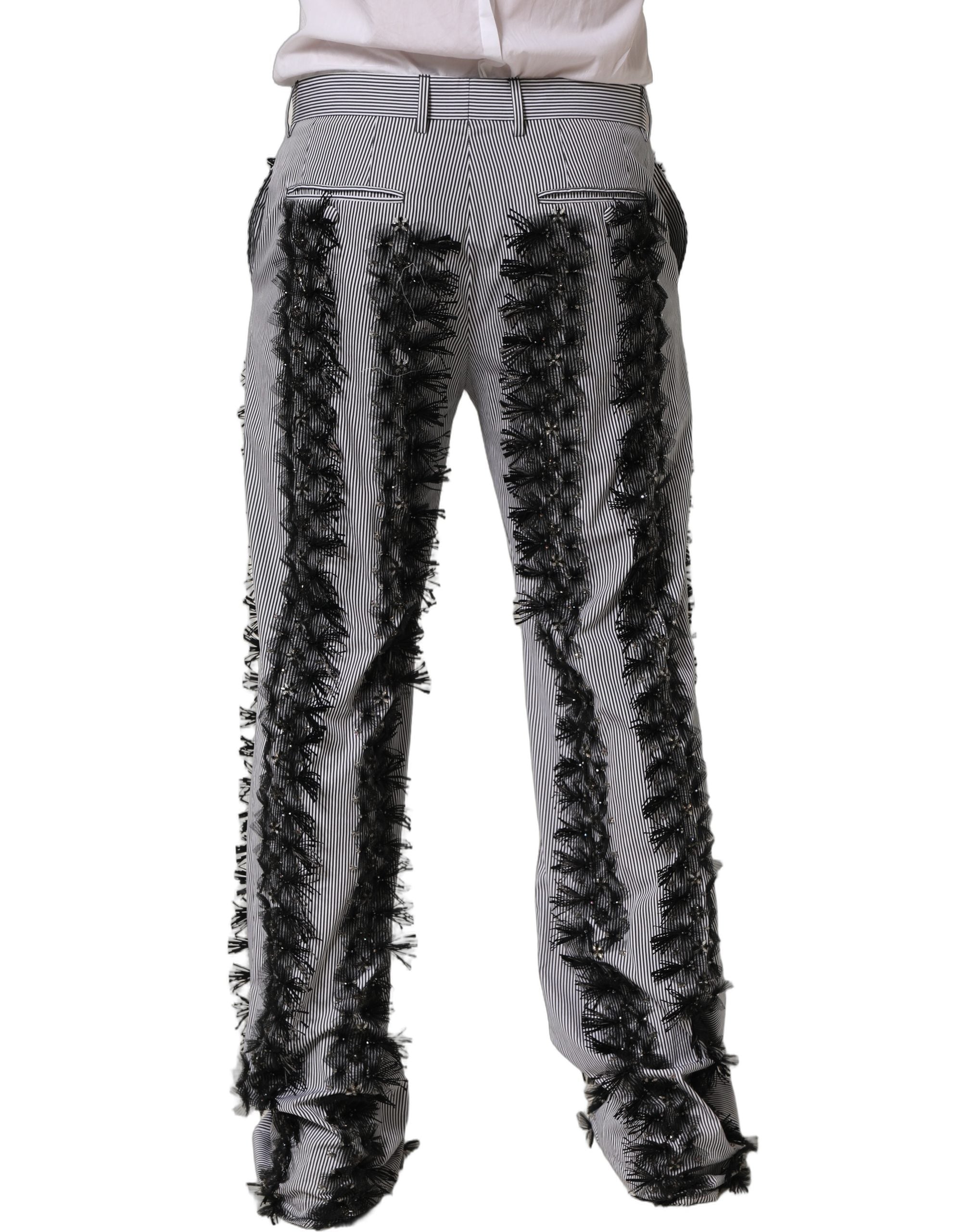 Dolce & Gabbana BlackGray Pinstripe Embellished Trouser Pants Dolce & Gabbana