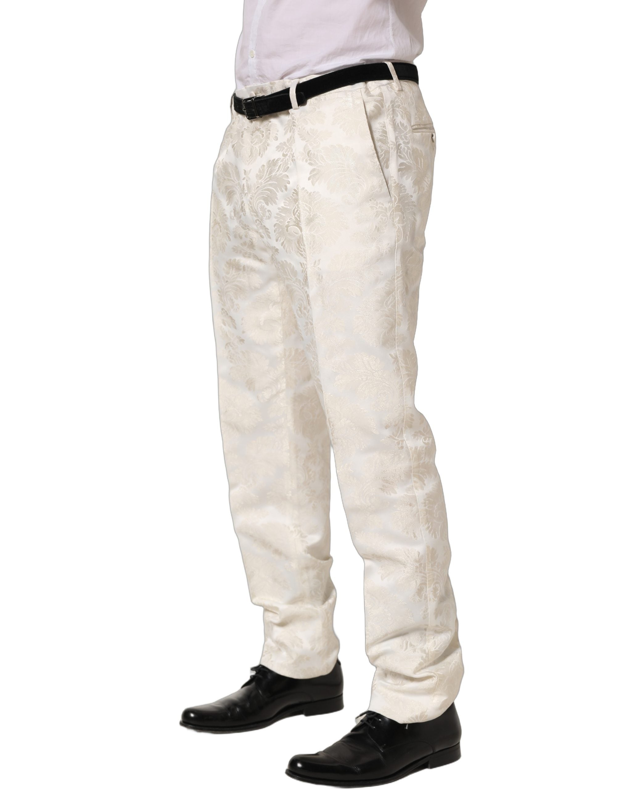 Dolce & Gabbana White Floral Men Dress Formal Trouser Pants Dolce & Gabbana