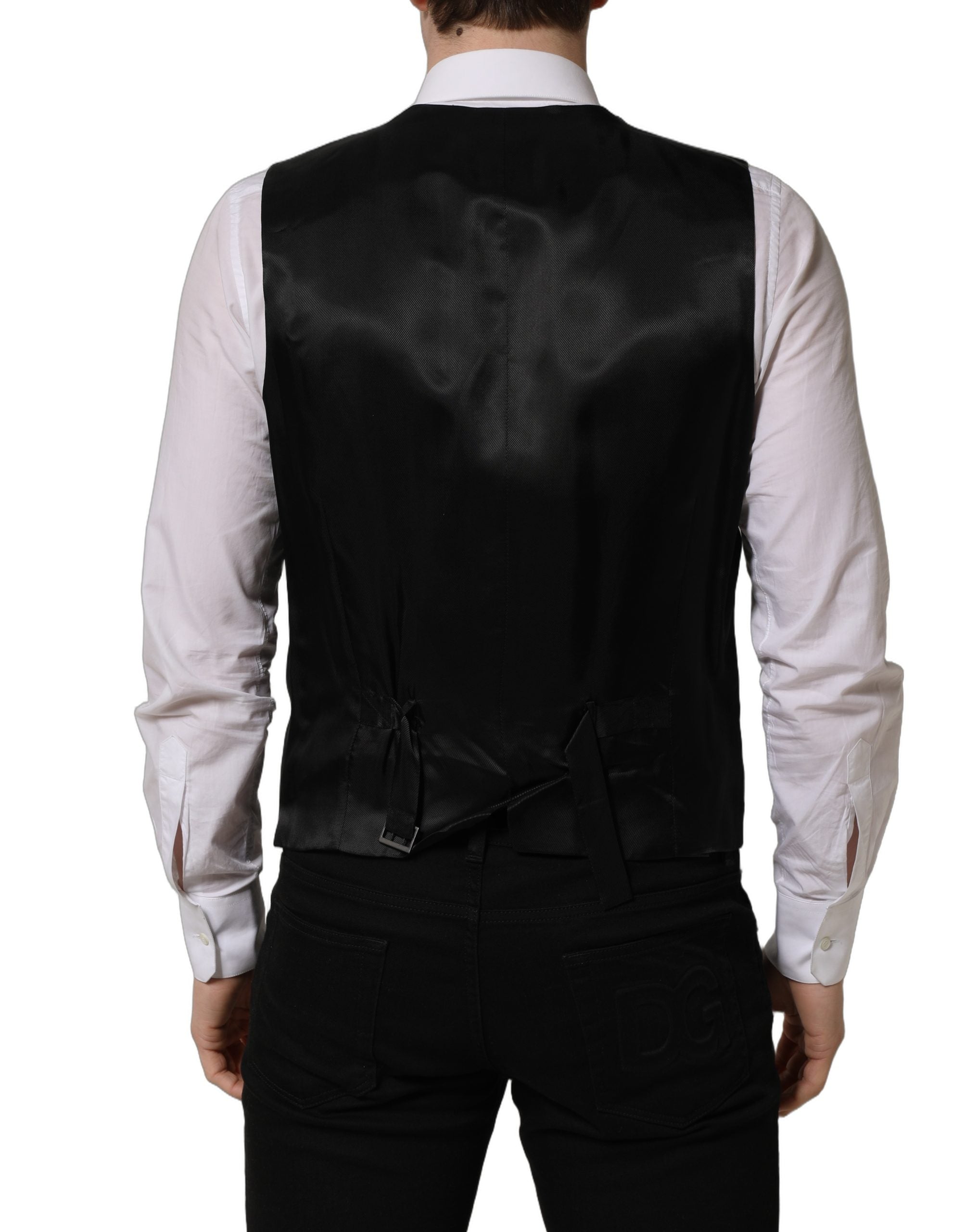 Dolce & Gabbana Black Wool Single Breasted Waistcoat Vest Dolce & Gabbana