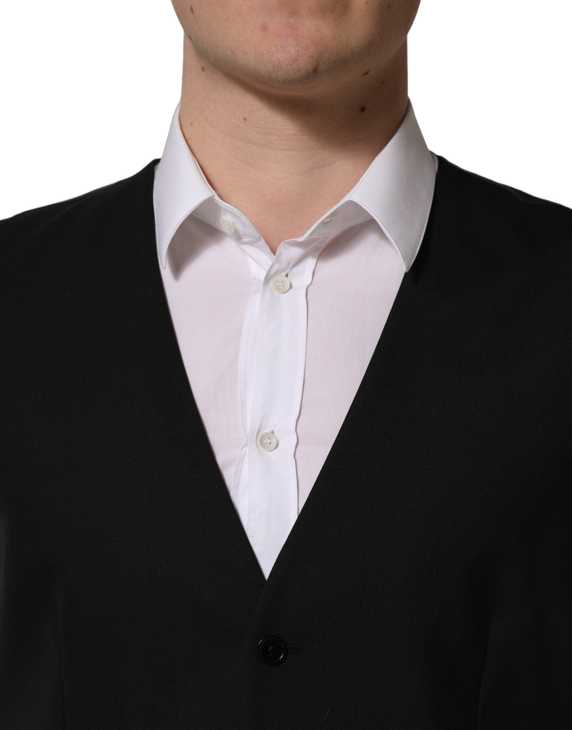 Dolce & Gabbana Black Wool Single Breasted Waistcoat Vest Dolce & Gabbana