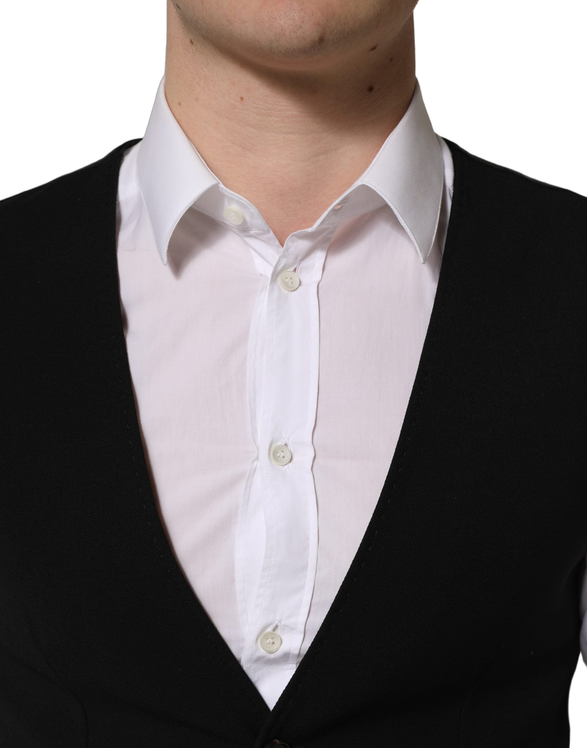 Dolce & Gabbana Black Wool Single Breasted Waistcoat Vest Dolce & Gabbana