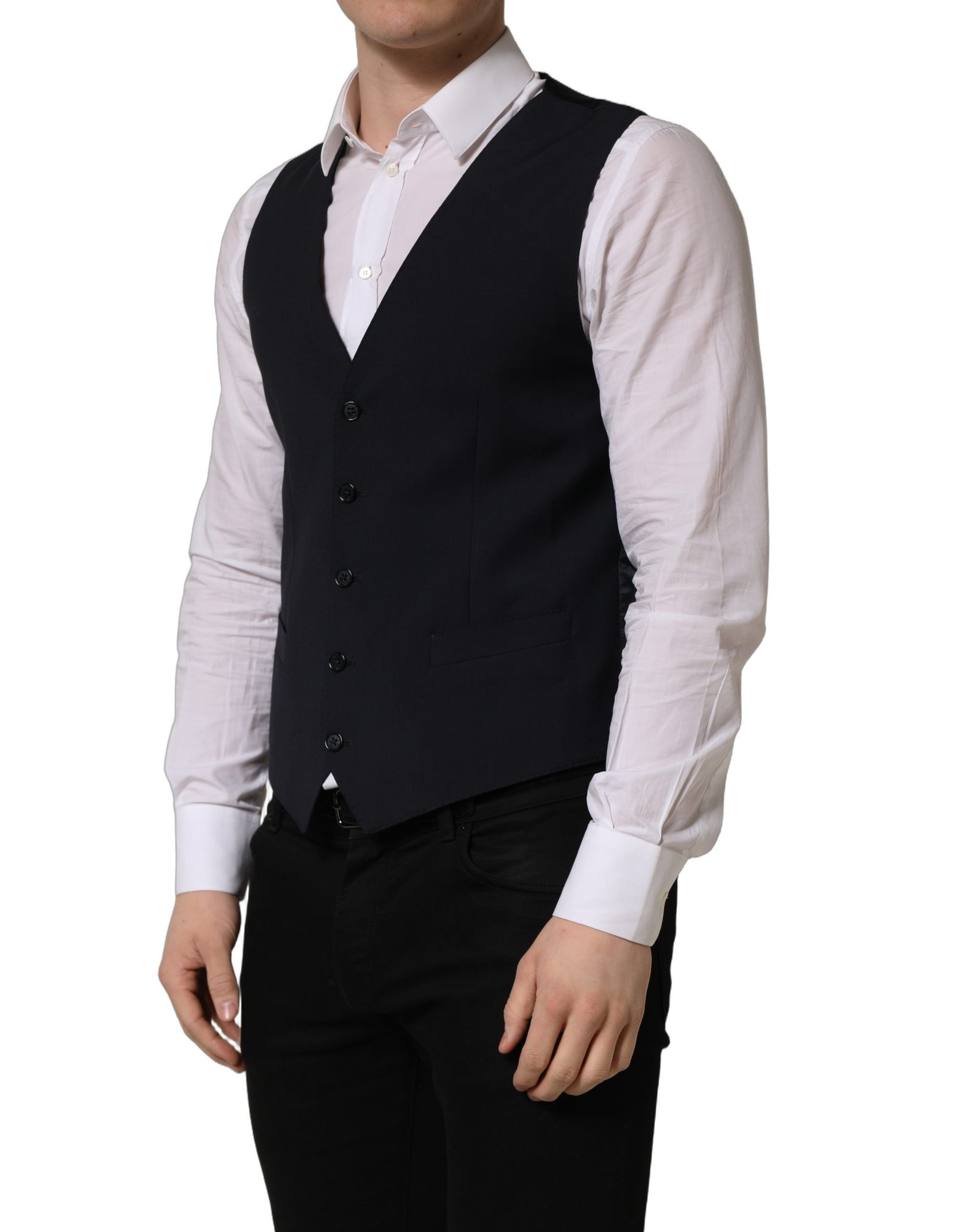 Dolce & Gabbana Black Wool Single Breasted Waistcoat Vest Dolce & Gabbana