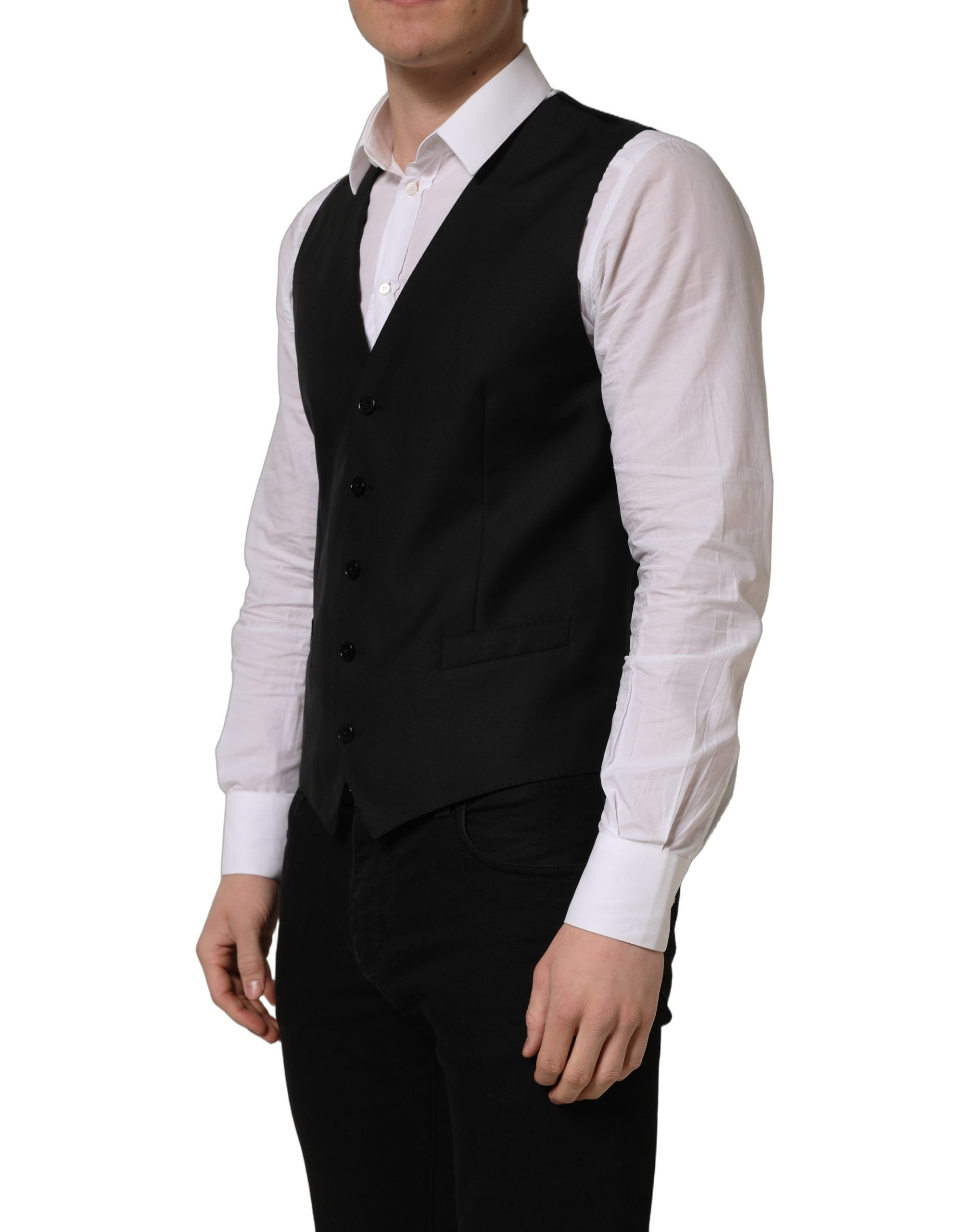 Dolce & Gabbana Black Wool Single Breasted Waistcoat Vest Dolce & Gabbana