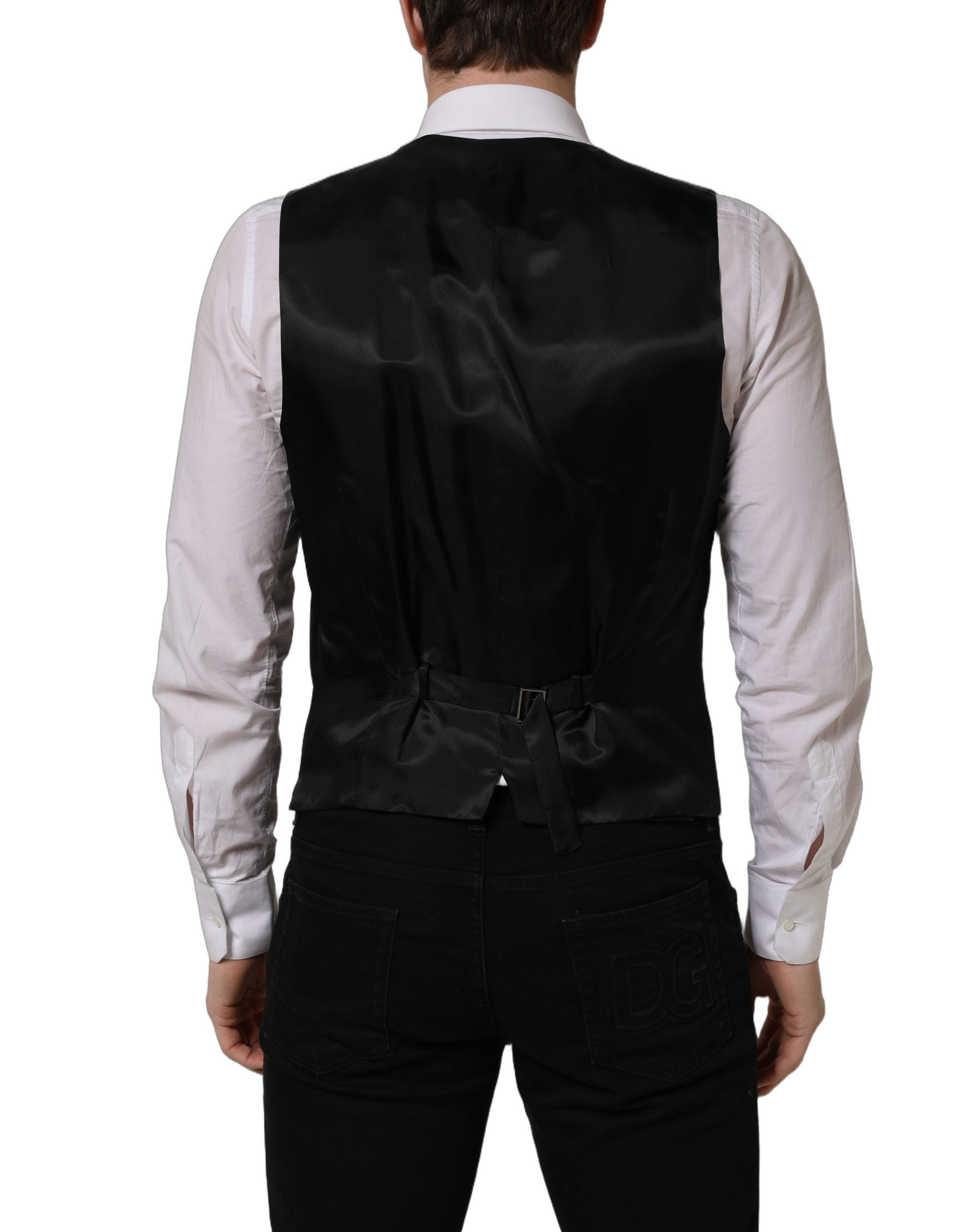 Dolce & Gabbana Black Wool Single Breasted Waistcoat Vest Dolce & Gabbana
