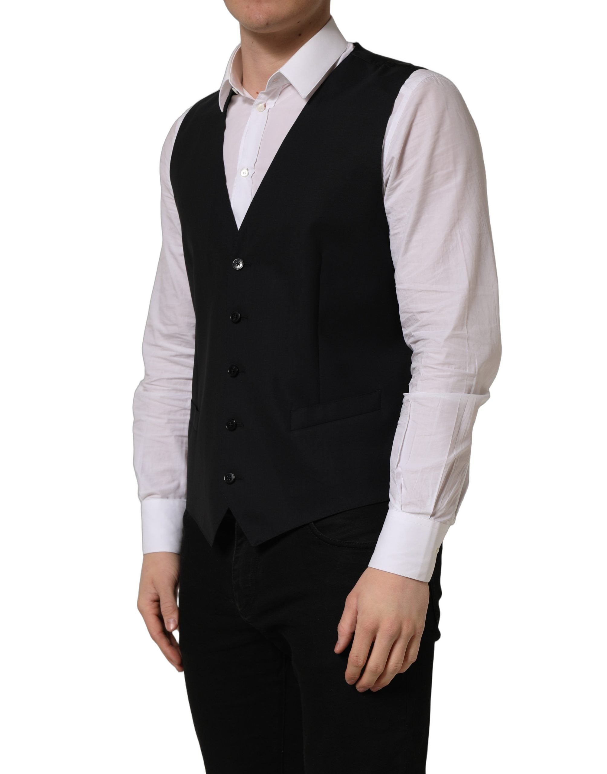 Dolce & Gabbana Black Wool Single Breasted Waistcoat Vest Dolce & Gabbana