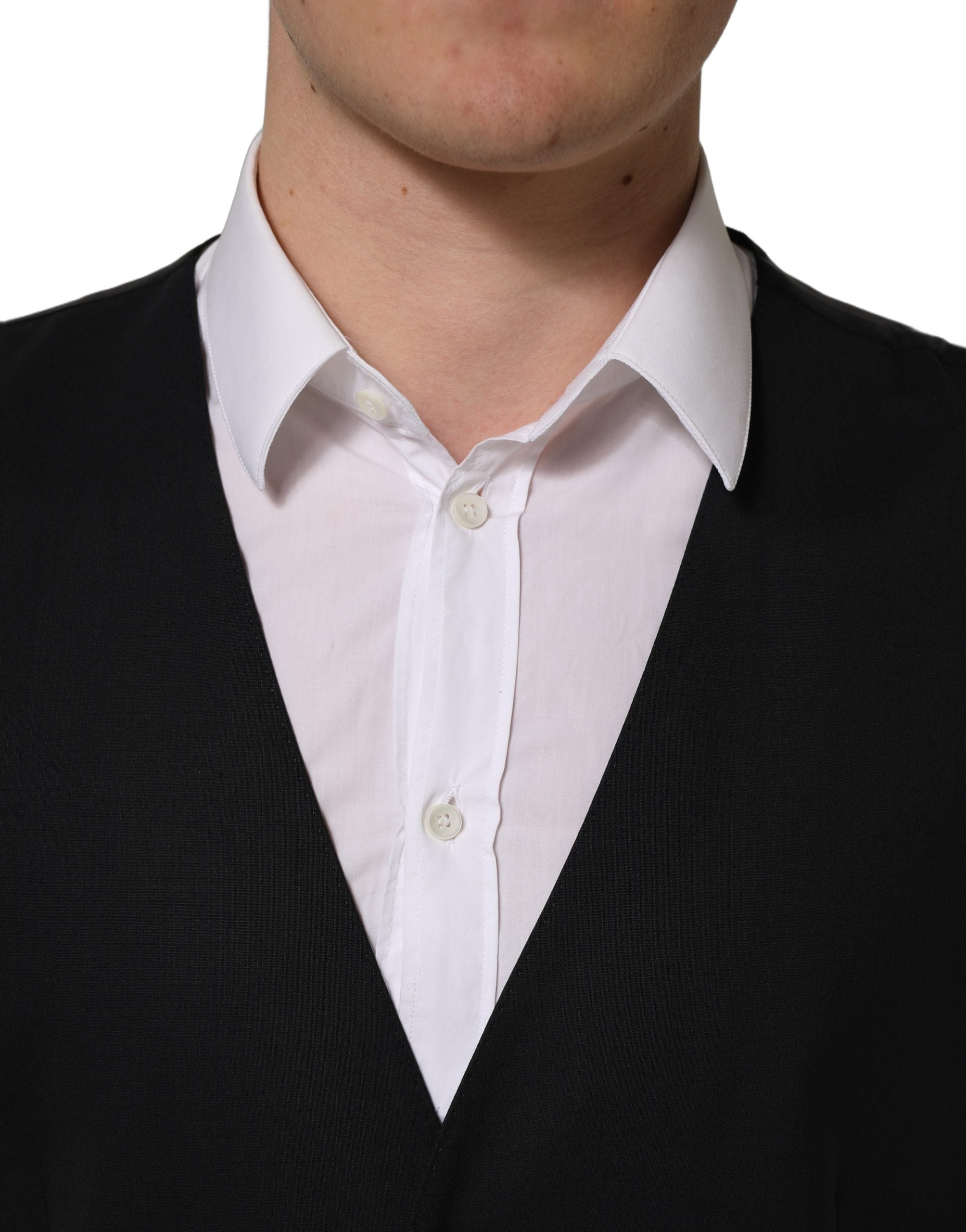 Dolce & Gabbana Black Wool Single Breasted Waistcoat Vest Dolce & Gabbana