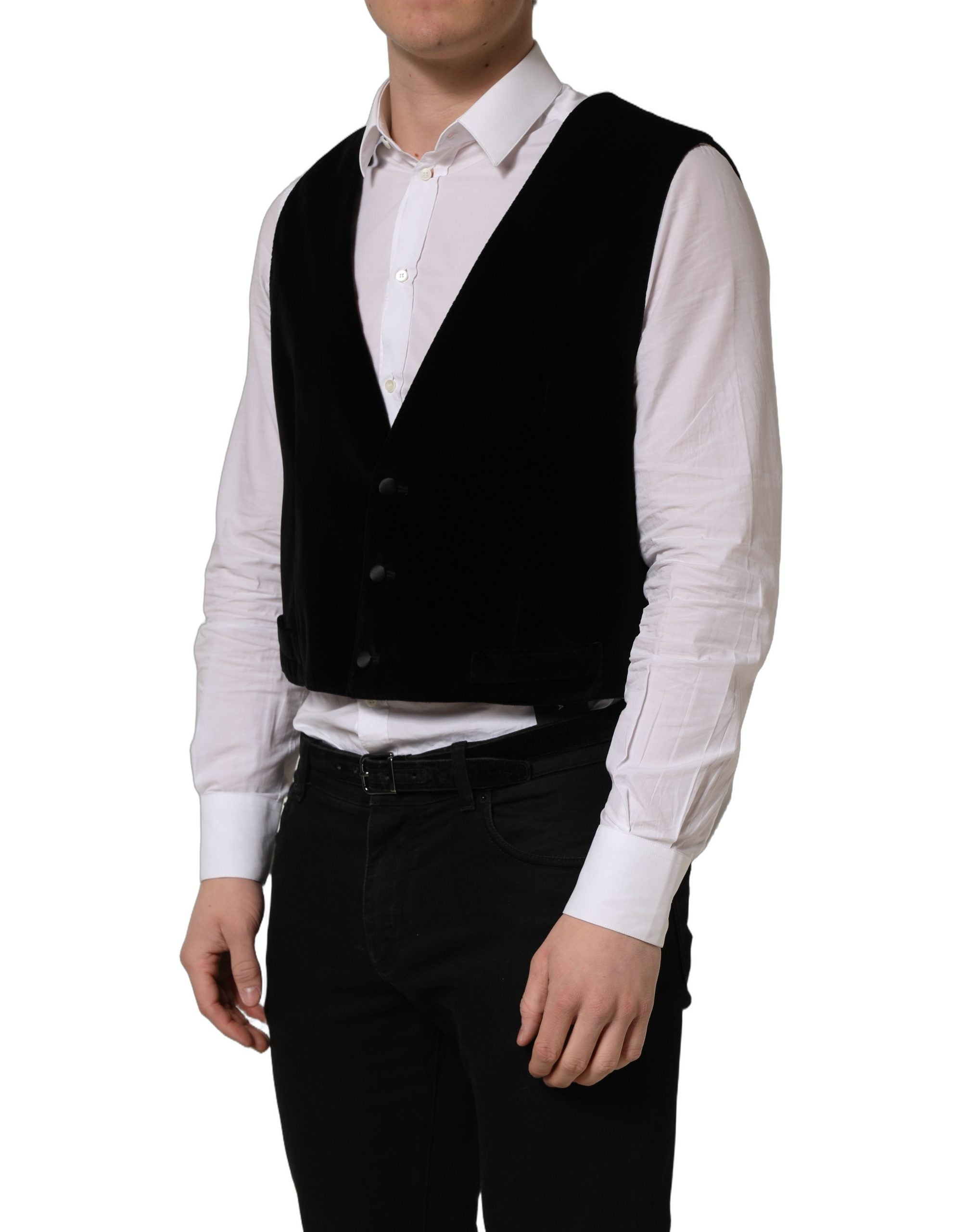Dolce & Gabbana Black Cotton SingleBreasted Waistcoat Vest Dolce & Gabbana