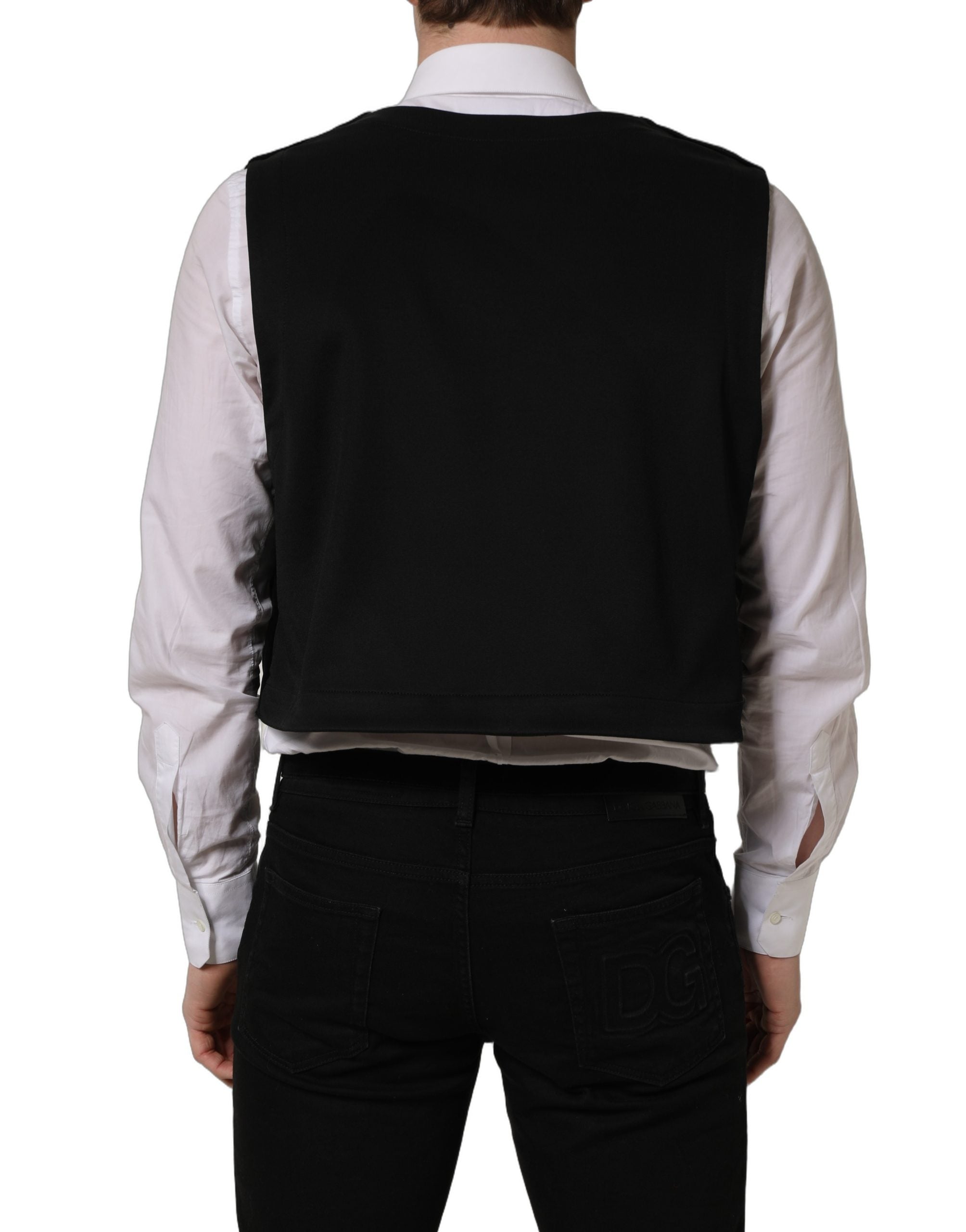 Dolce & Gabbana Black Cotton SingleBreasted Waistcoat Vest Dolce & Gabbana