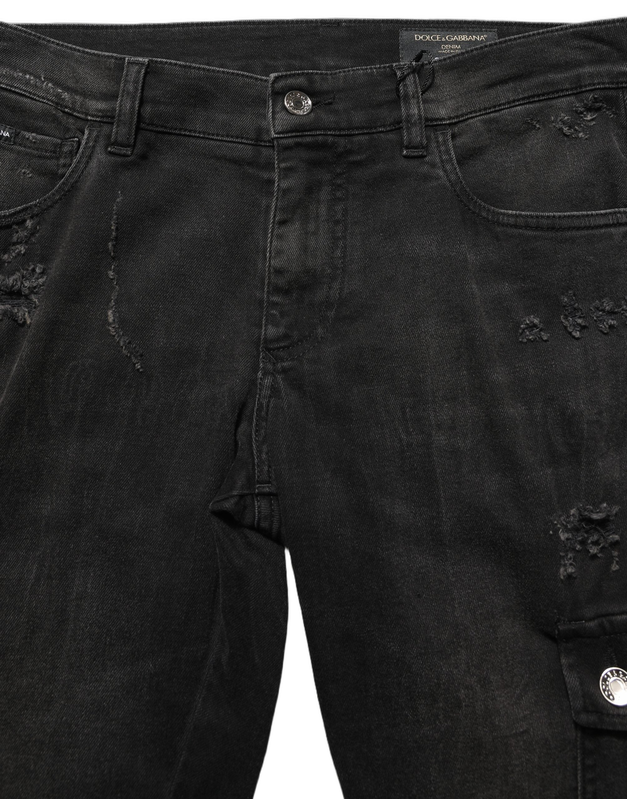 Dolce & Gabbana Black Distressed Cargo Cotton Men Denim Jeans Dolce & Gabbana