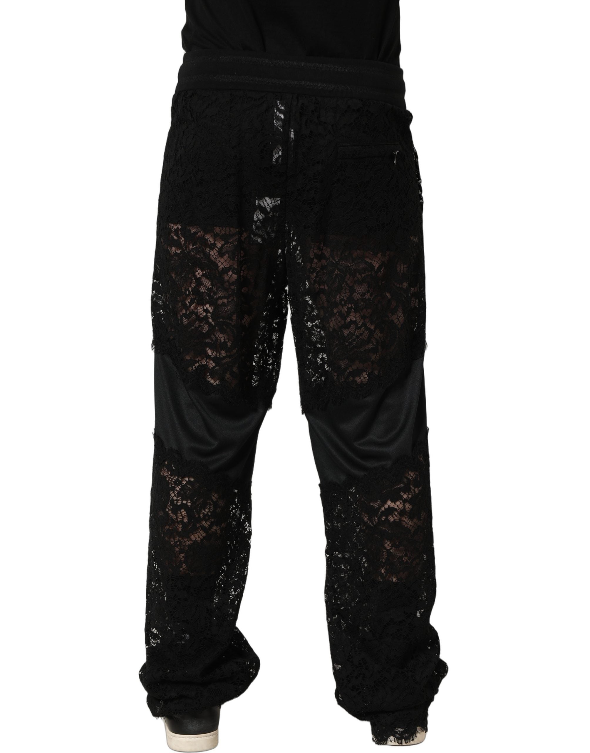 Dolce & Gabbana Black Lace Mid Waist Jogger Men Trouser Pants Dolce & Gabbana