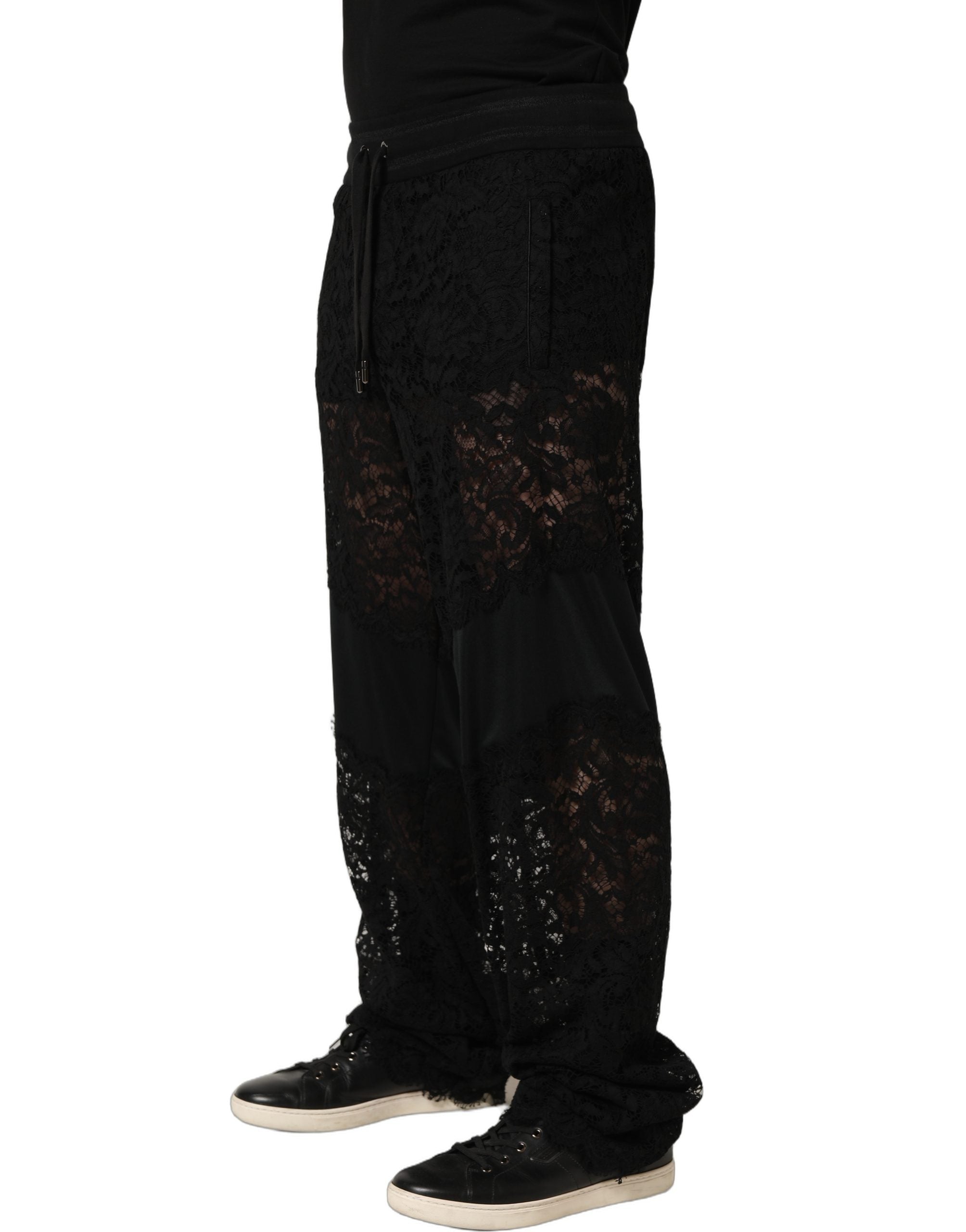 Dolce & Gabbana Black Lace Mid Waist Jogger Men Trouser Pants Dolce & Gabbana