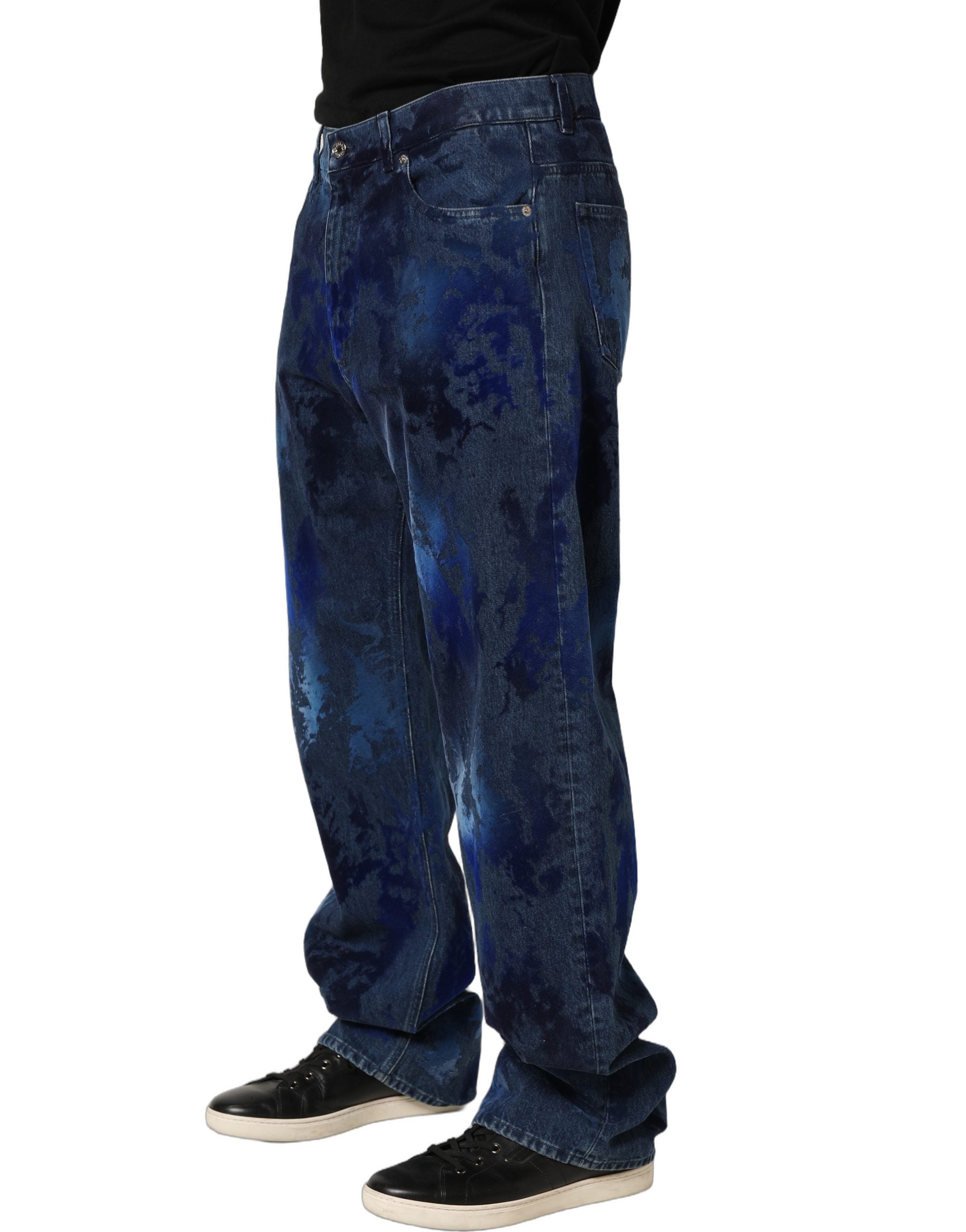 Dolce & Gabbana Blue Tie Dye Cotton Men Straight Denim Jeans Dolce & Gabbana