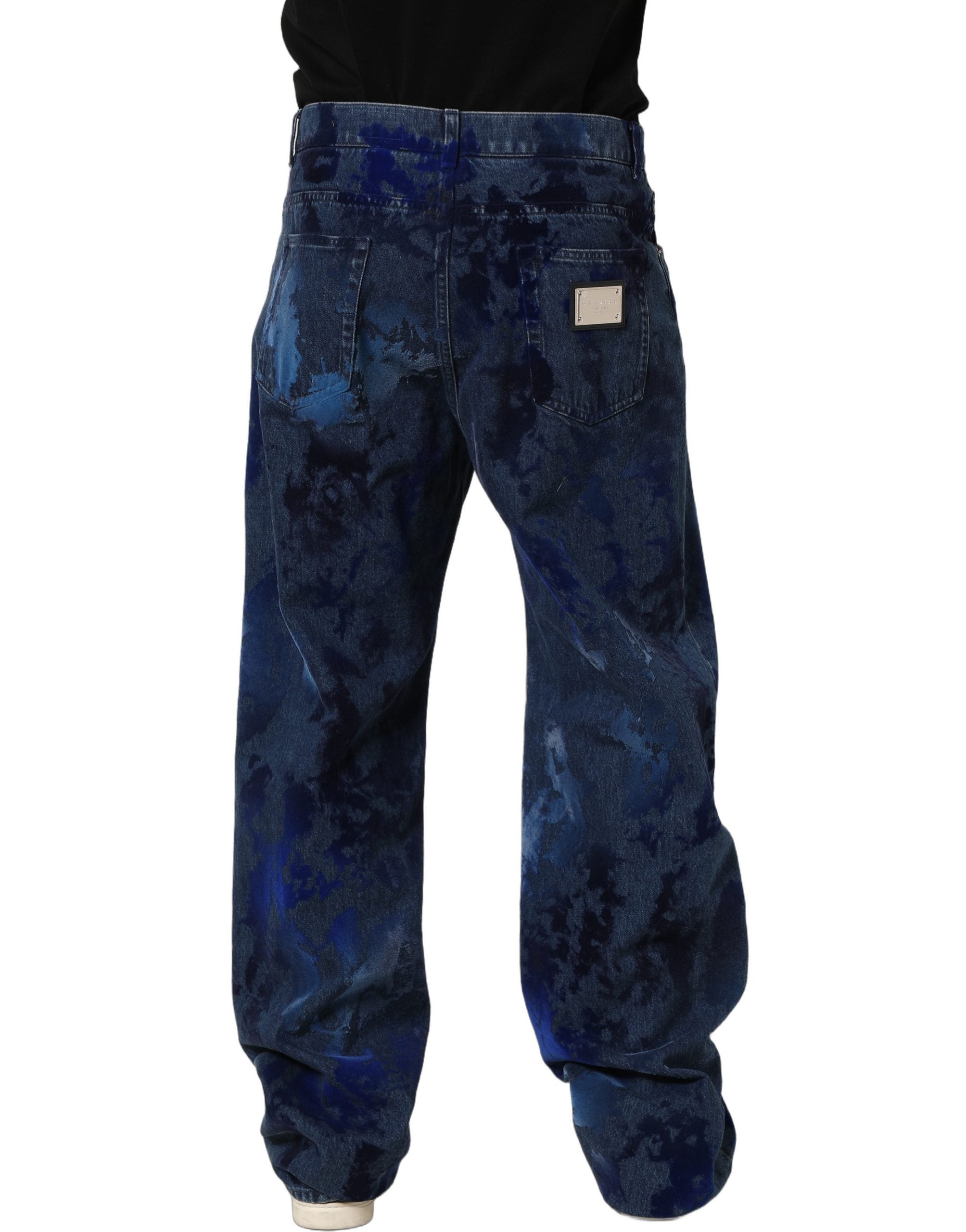 Dolce & Gabbana Blue Tie Dye Cotton Men Straight Denim Jeans Dolce & Gabbana
