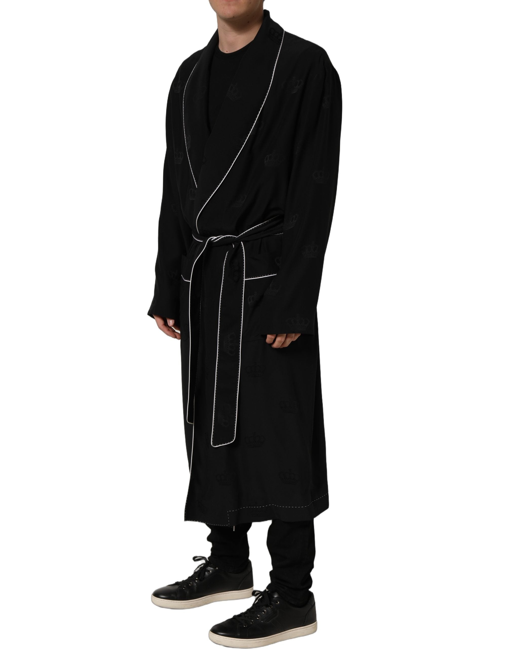 Dolce & Gabbana Black 100% Silk Robe Men Wrap Coat Jacket Dolce & Gabbana