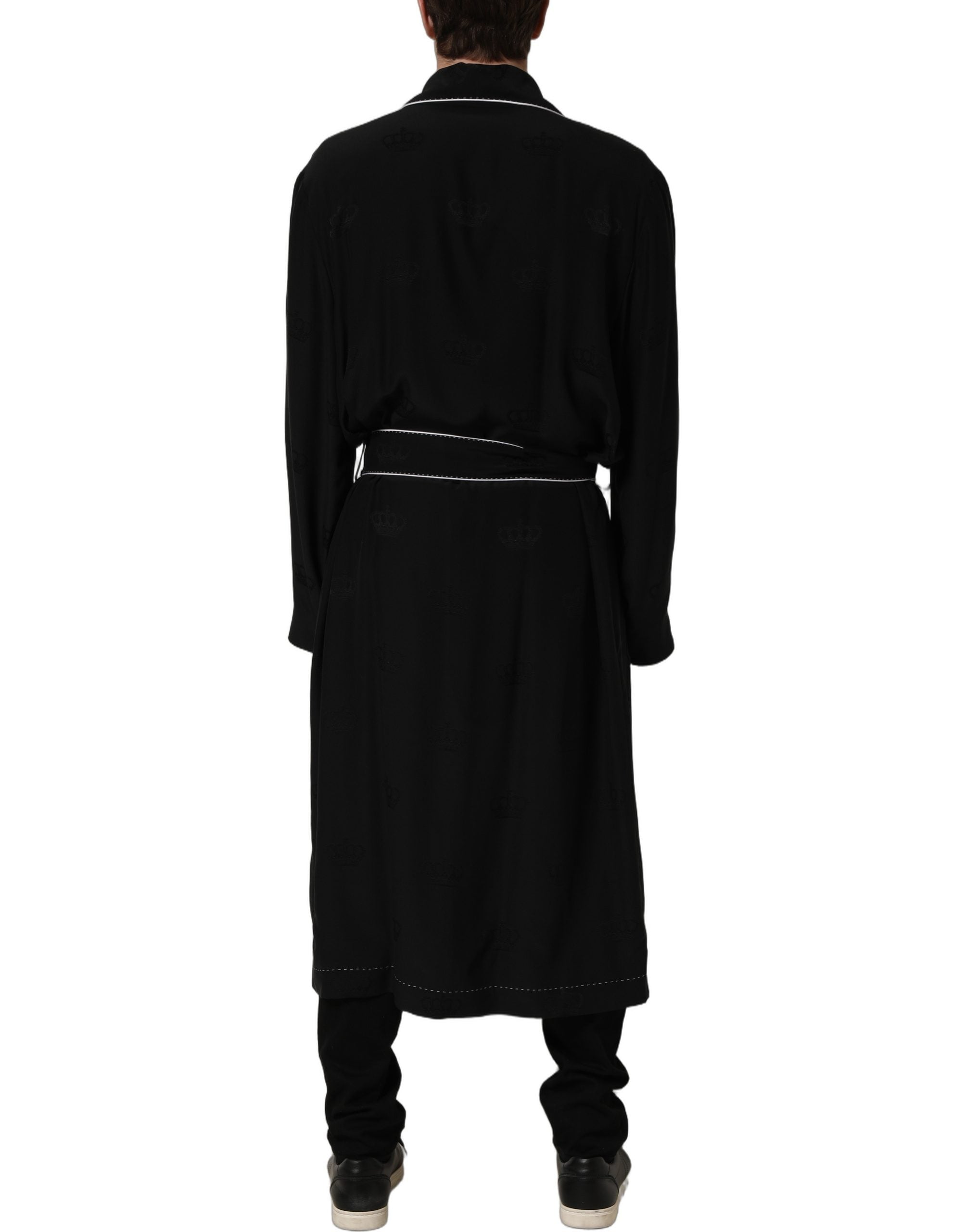 Dolce & Gabbana Black 100% Silk Robe Men Wrap Coat Jacket Dolce & Gabbana