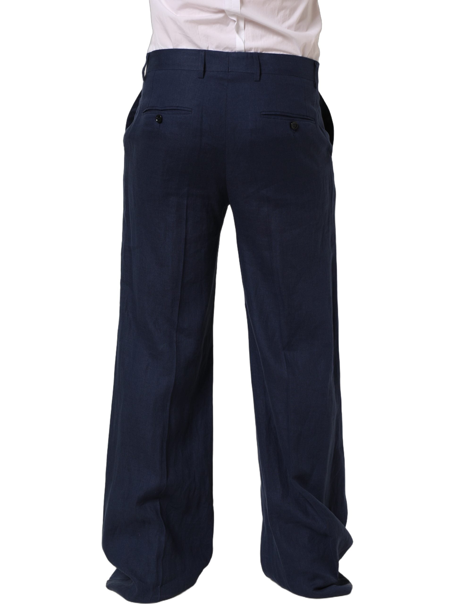 Dolce & Gabbana Blue Linen Straight Men Dress Trouser Pants Dolce & Gabbana