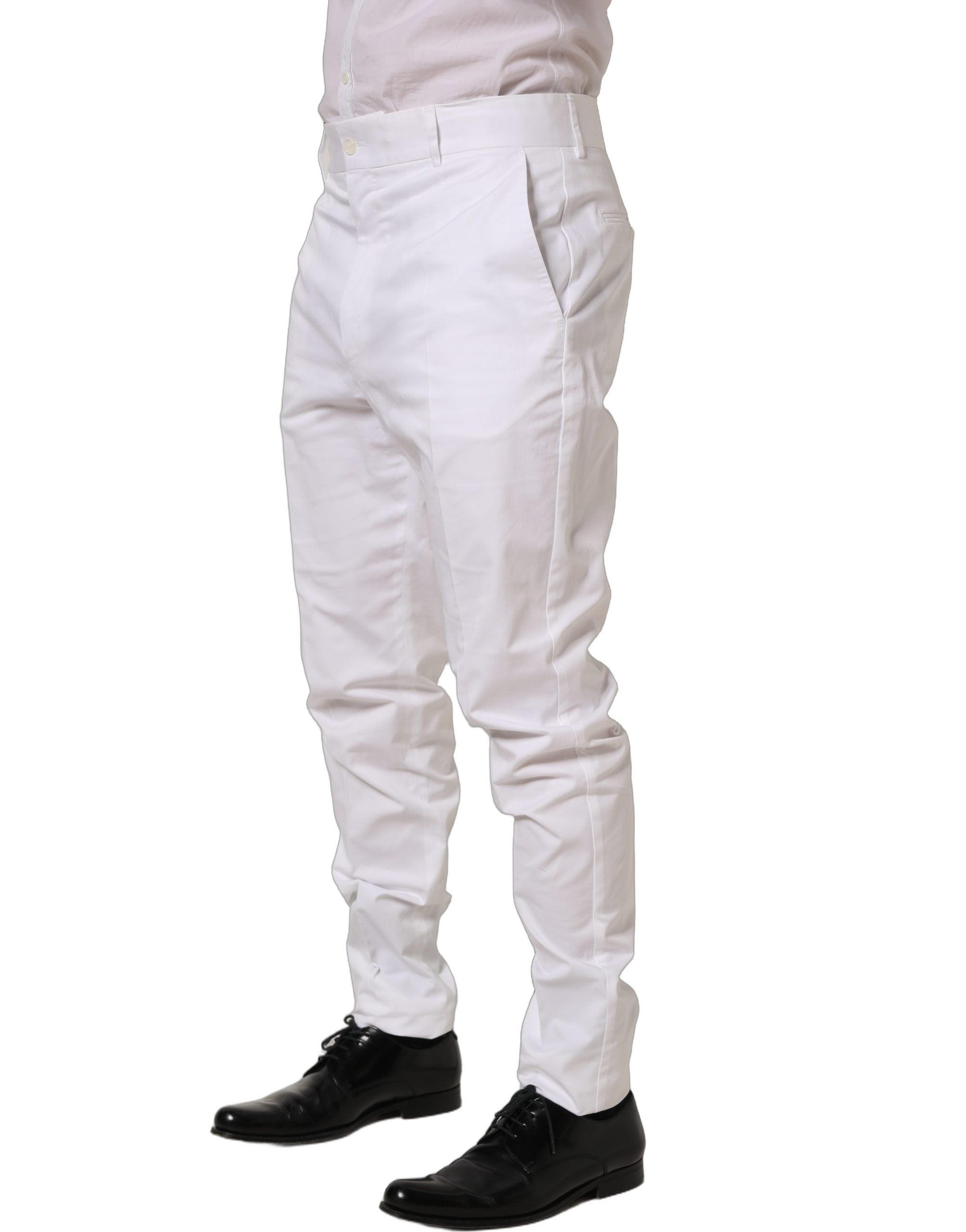 Dolce & Gabbana White Cotton Tapered Leg Dress Trouser Pants Dolce & Gabbana