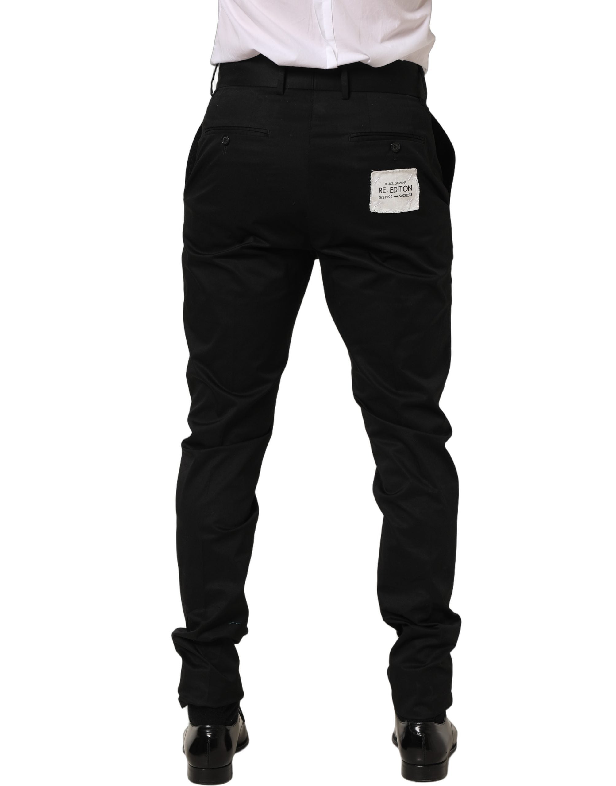 Dolce & Gabbana Black Cotton Tapered Leg Dress Trouser Pants Dolce & Gabbana