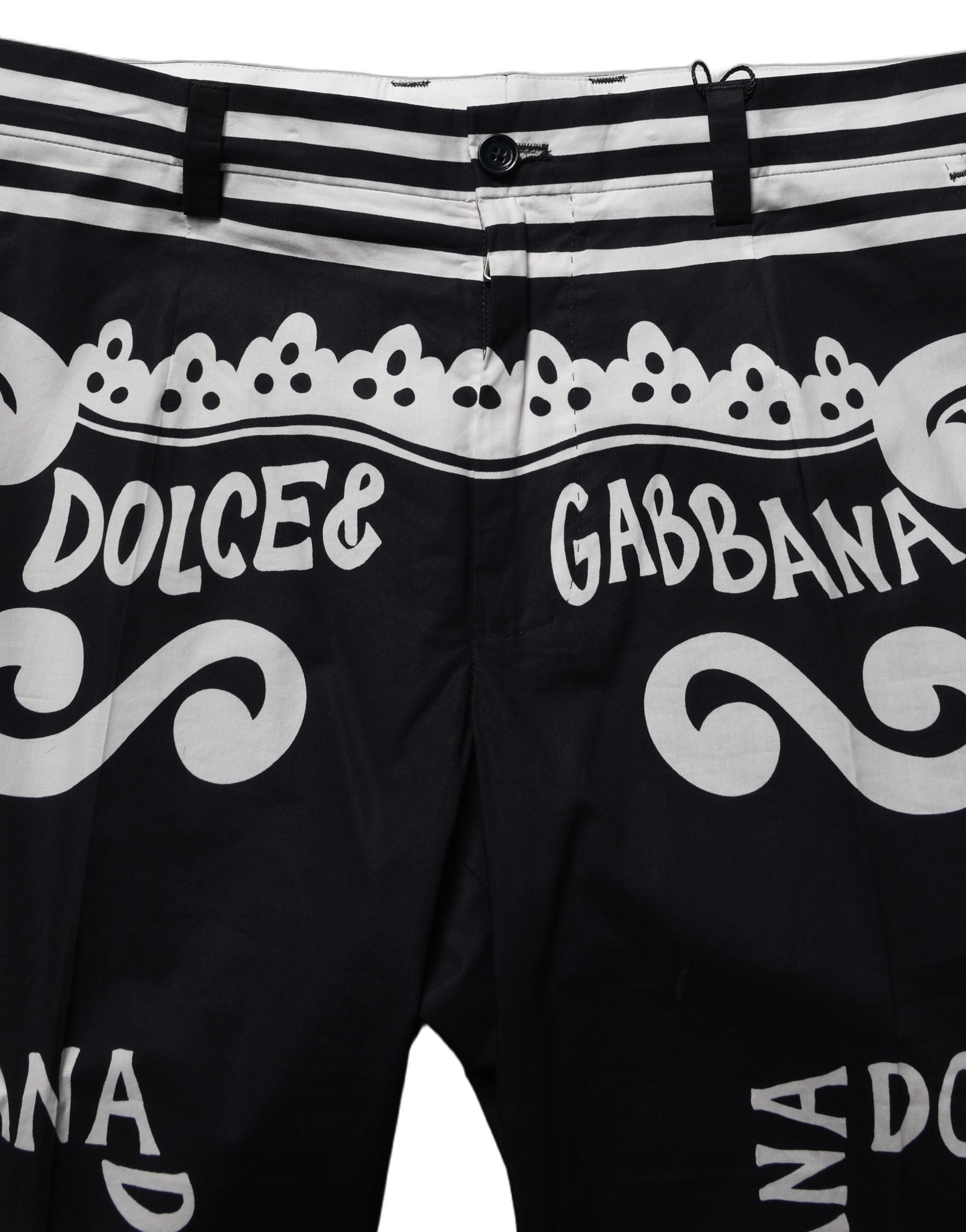 Dolce & Gabbana Black Cotton Poplin MarinaPrint Trouser Pants Dolce & Gabbana