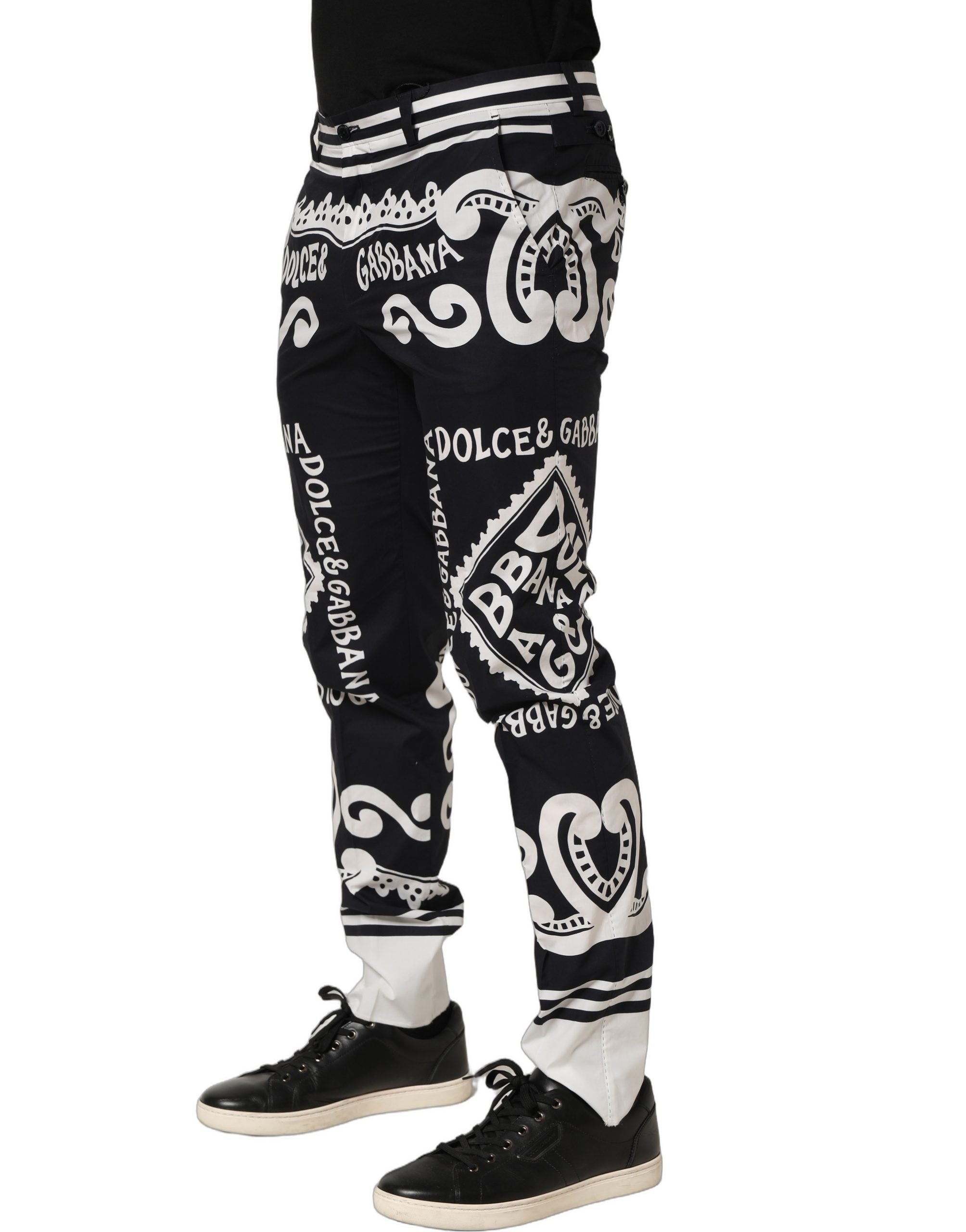Dolce & Gabbana Black Cotton Poplin MarinaPrint Trouser Pants Dolce & Gabbana