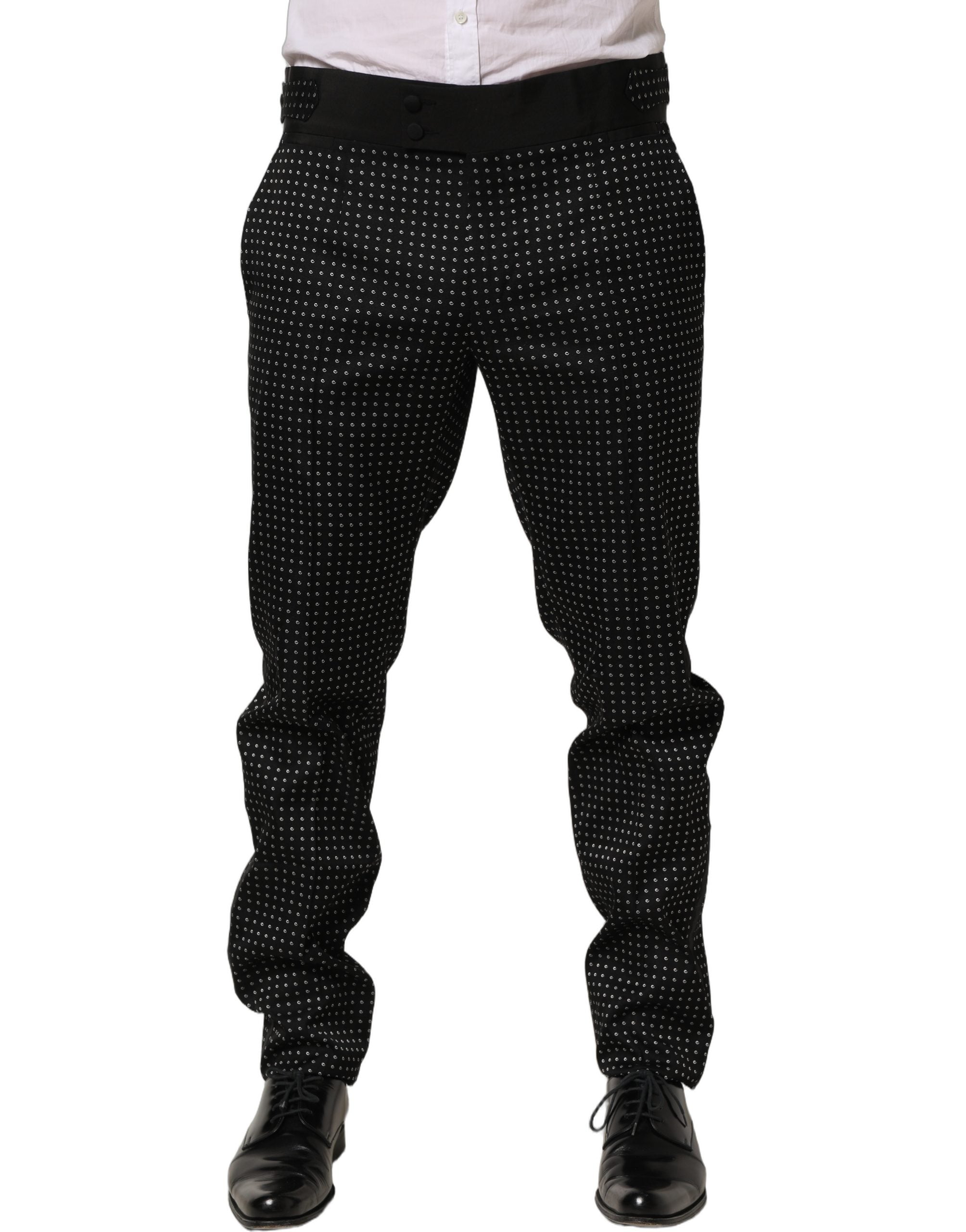 Dolce & Gabbana Black Polka Dot Cotton Dress Trouser Pants Dolce & Gabbana