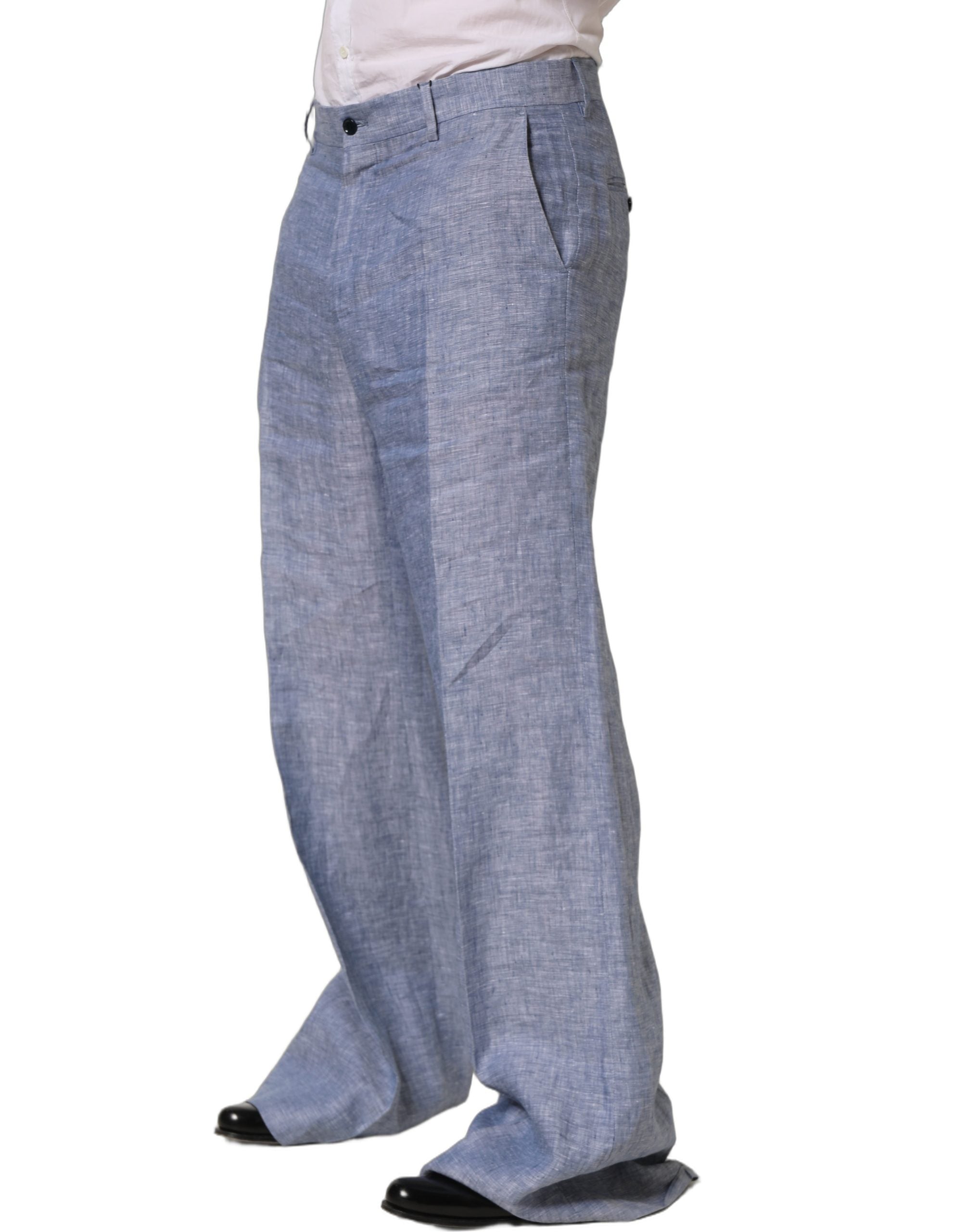 Dolce & Gabbana Light Blue Linen Straight Dress Trouser Pants Dolce & Gabbana