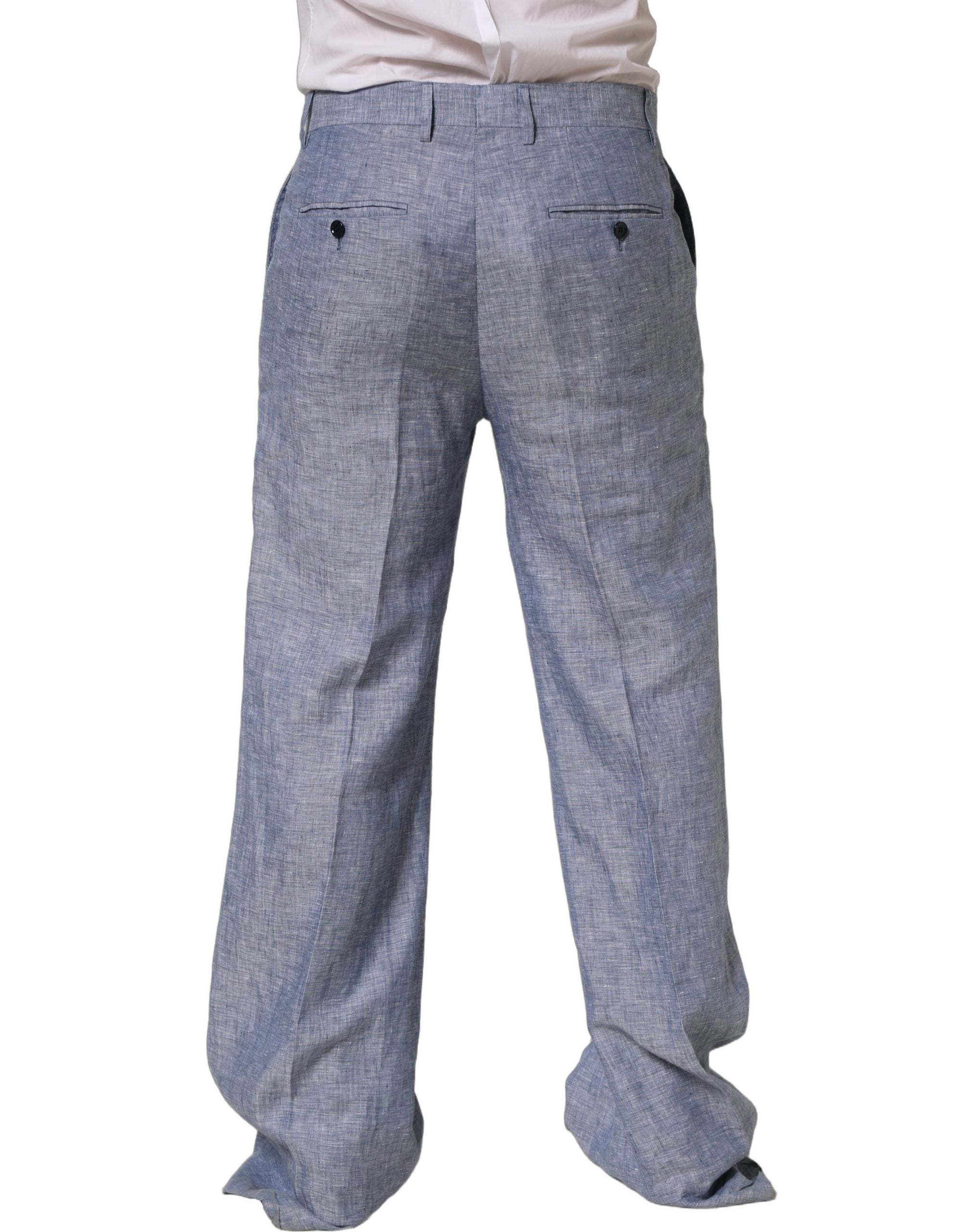 Dolce & Gabbana Light Blue Linen Straight Dress Trouser Pants Dolce & Gabbana