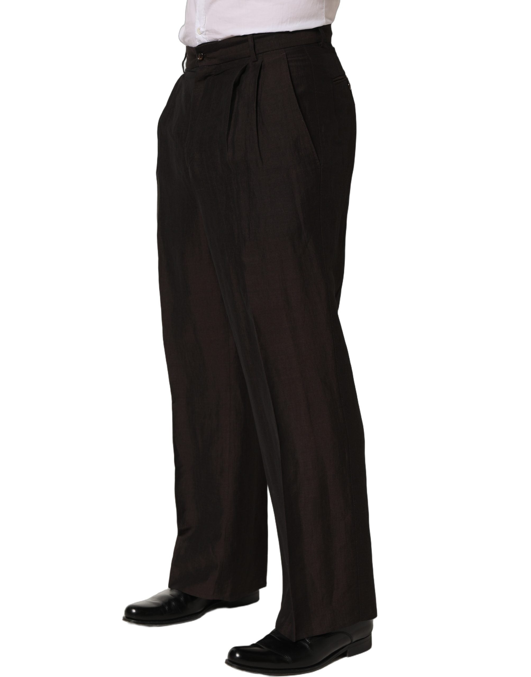 Dolce & Gabbana Brown Linen Straight Men Dress Trouser Pants Dolce & Gabbana