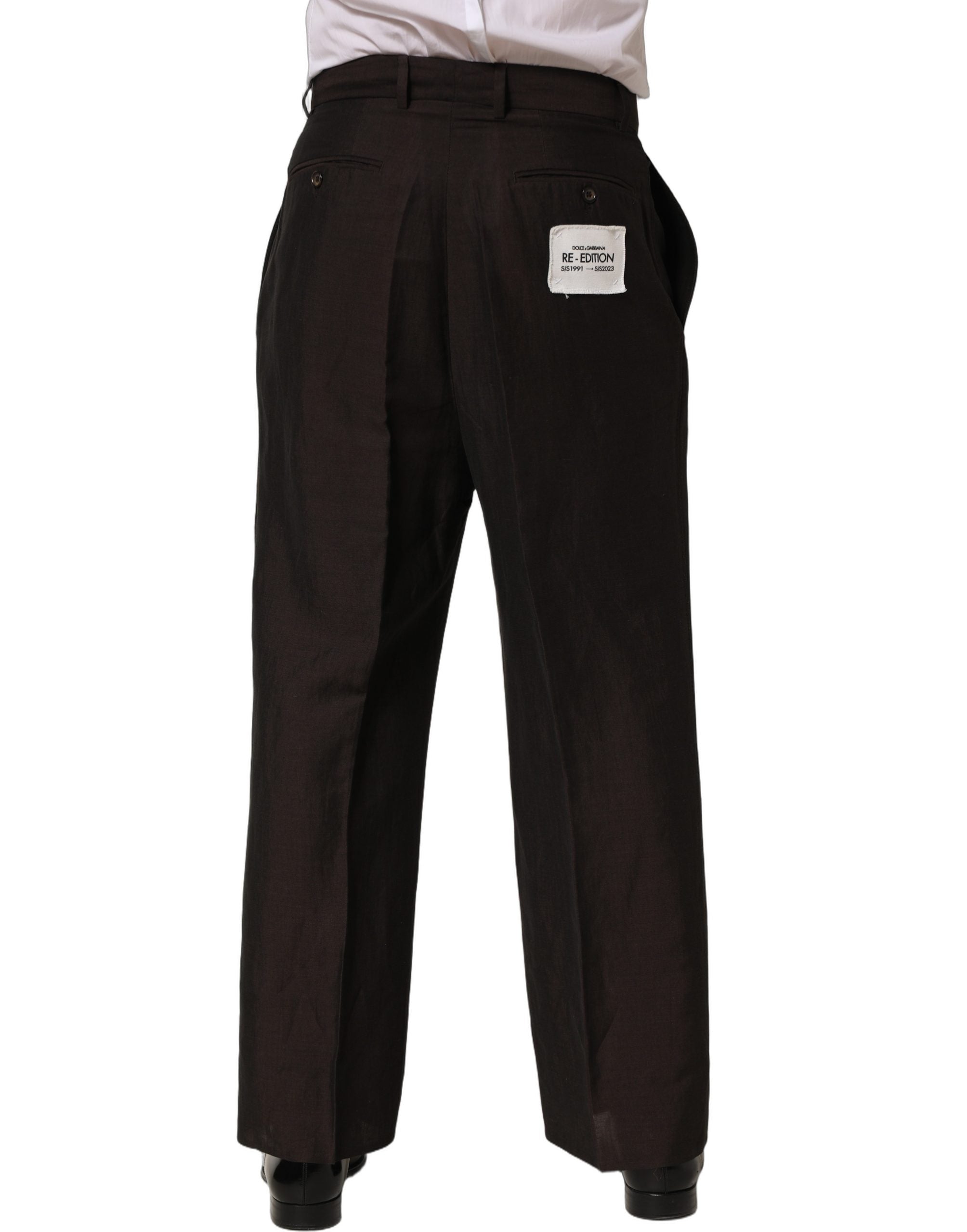 Dolce & Gabbana Brown Linen Straight Men Dress Trouser Pants Dolce & Gabbana