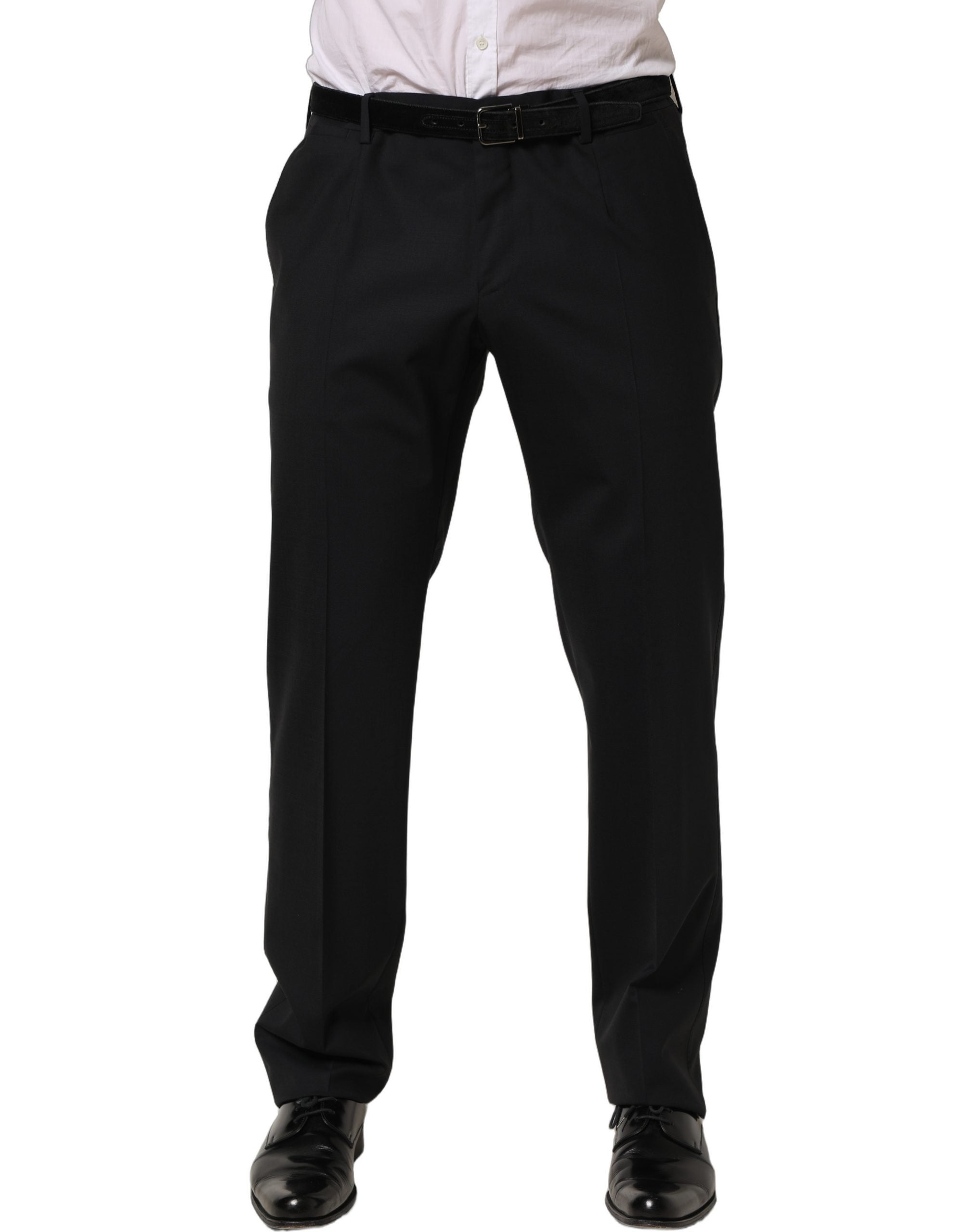 Dolce & Gabbana Black Wool Tapered Leg Dress Trouser Pants Dolce & Gabbana