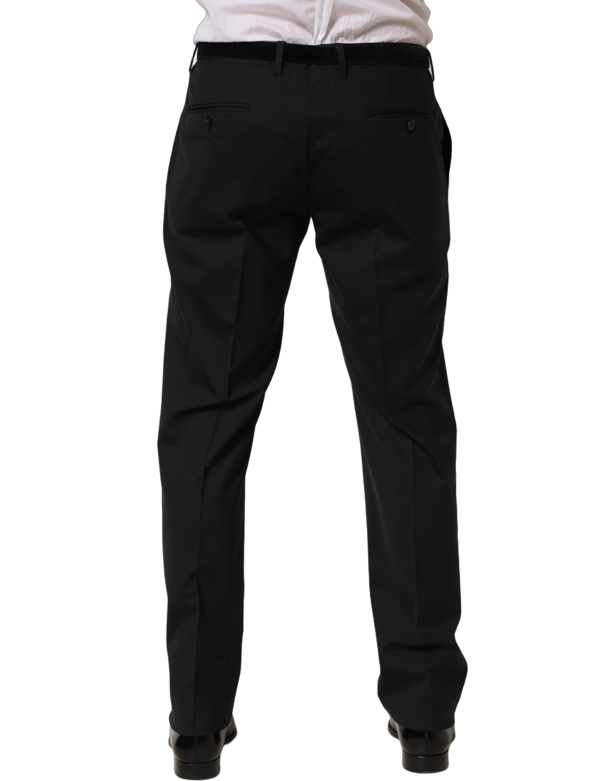 Dolce & Gabbana Black Wool Tapered Leg Dress Trouser Pants Dolce & Gabbana
