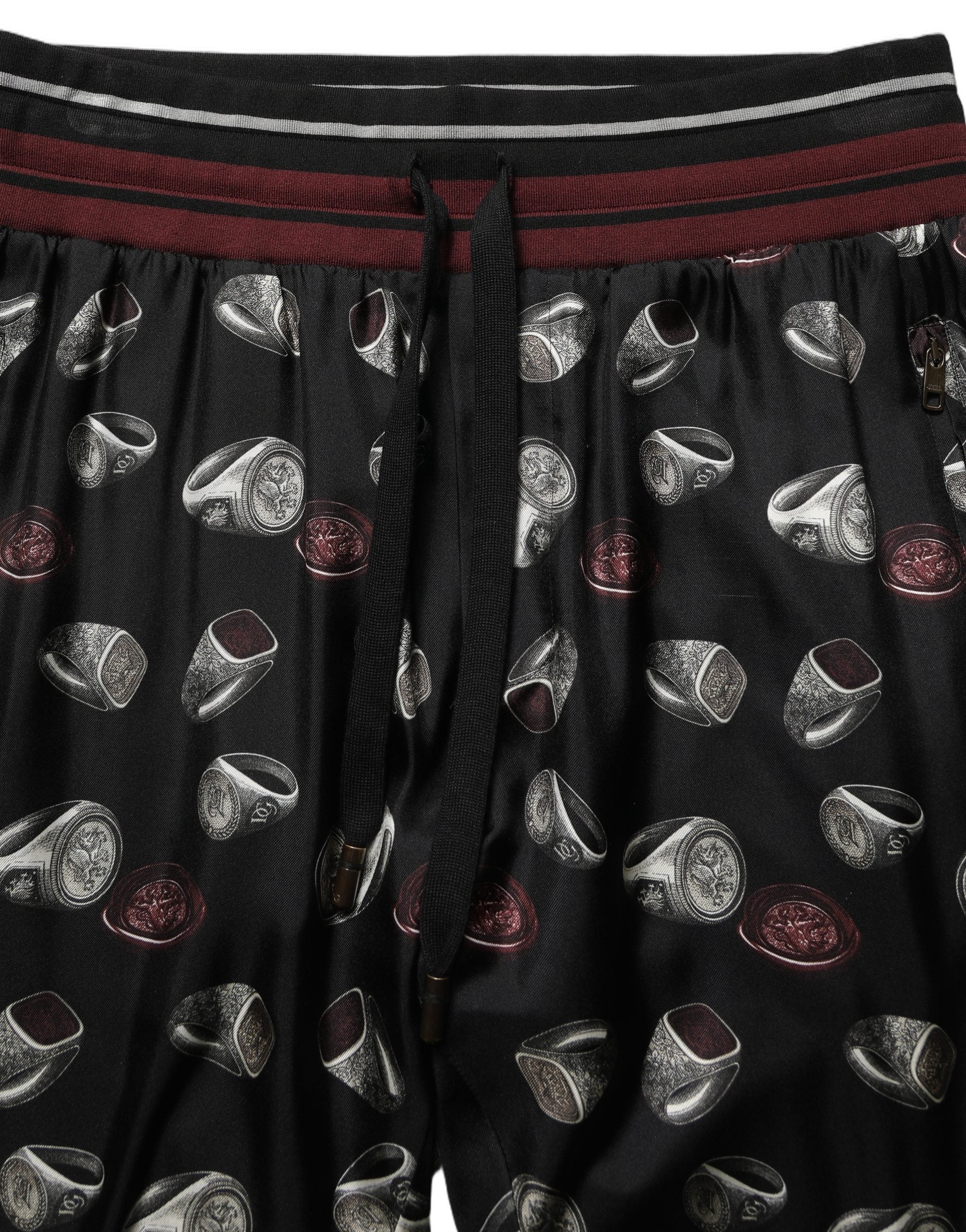 Dolce & Gabbana Pants Black Ring Print Silk Jogging Trousers Dolce & Gabbana