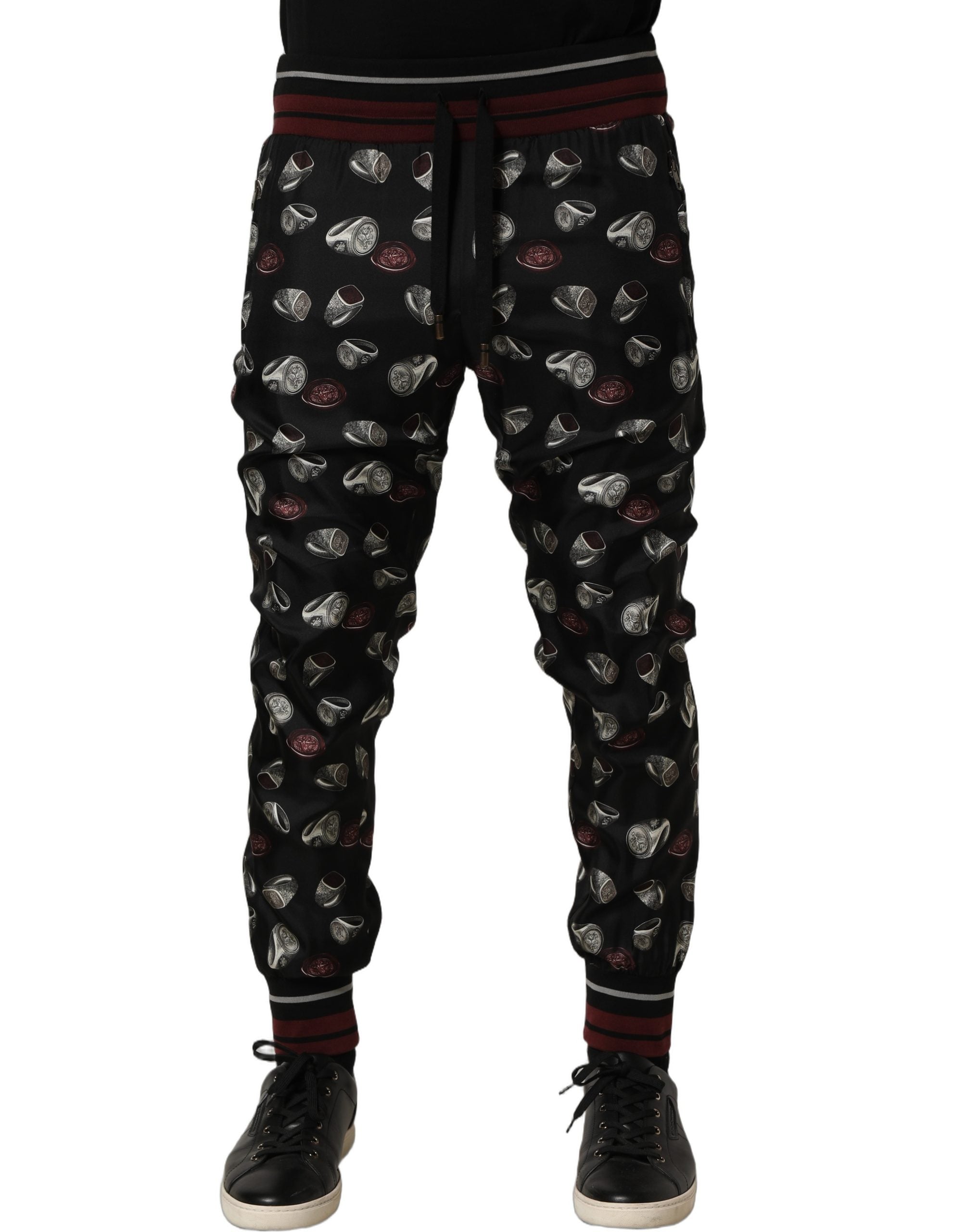 Dolce & Gabbana Pants Black Ring Print Silk Jogging Trousers Dolce & Gabbana