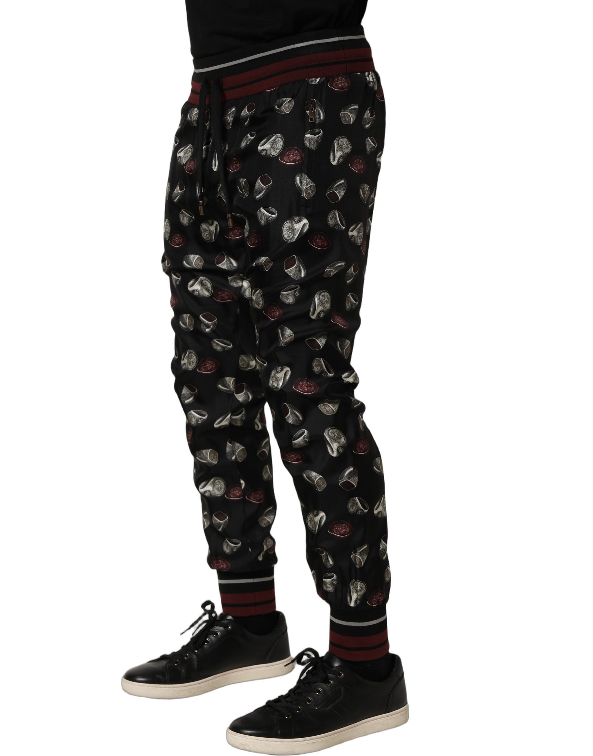 Dolce & Gabbana Pants Black Ring Print Silk Jogging Trousers Dolce & Gabbana