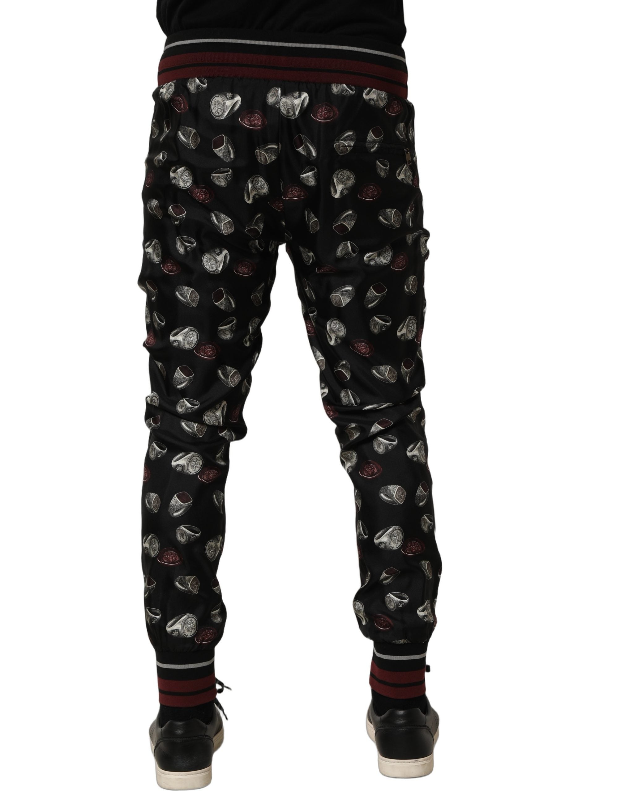 Dolce & Gabbana Pants Black Ring Print Silk Jogging Trousers Dolce & Gabbana