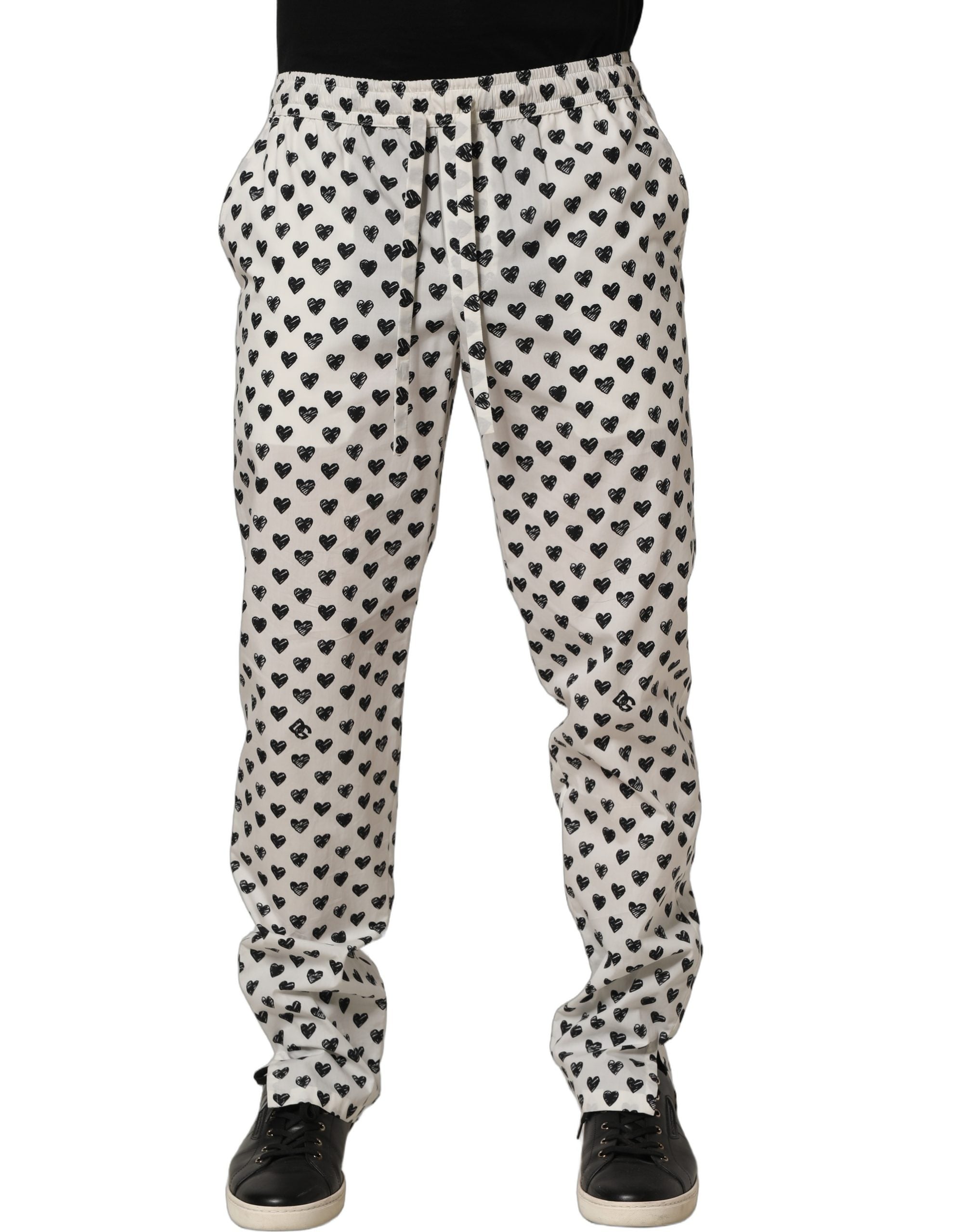 Dolce & Gabbana White Graphic Heart Print Men Trousers Pants Dolce & Gabbana