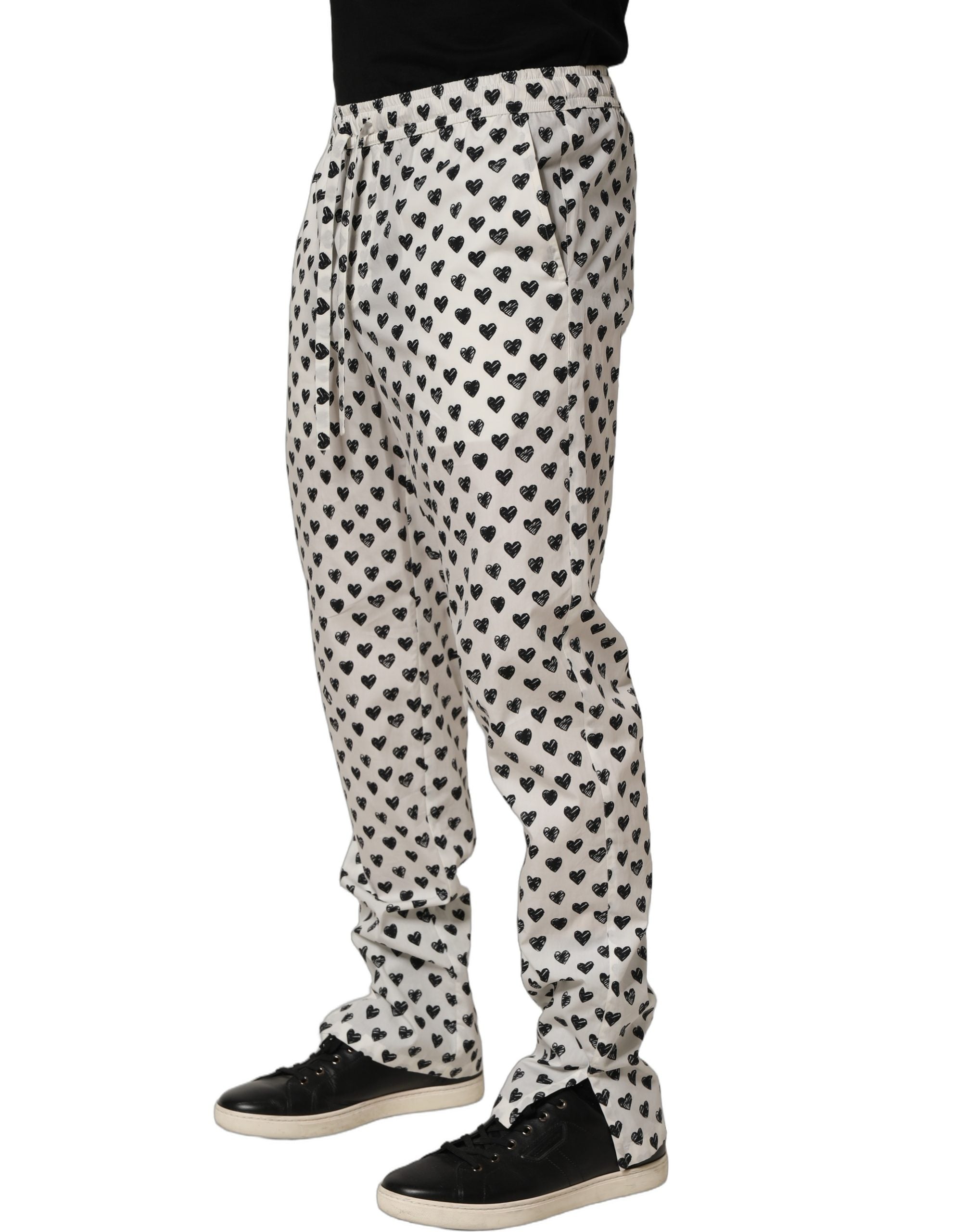 Dolce & Gabbana White Graphic Heart Print Men Trousers Pants Dolce & Gabbana