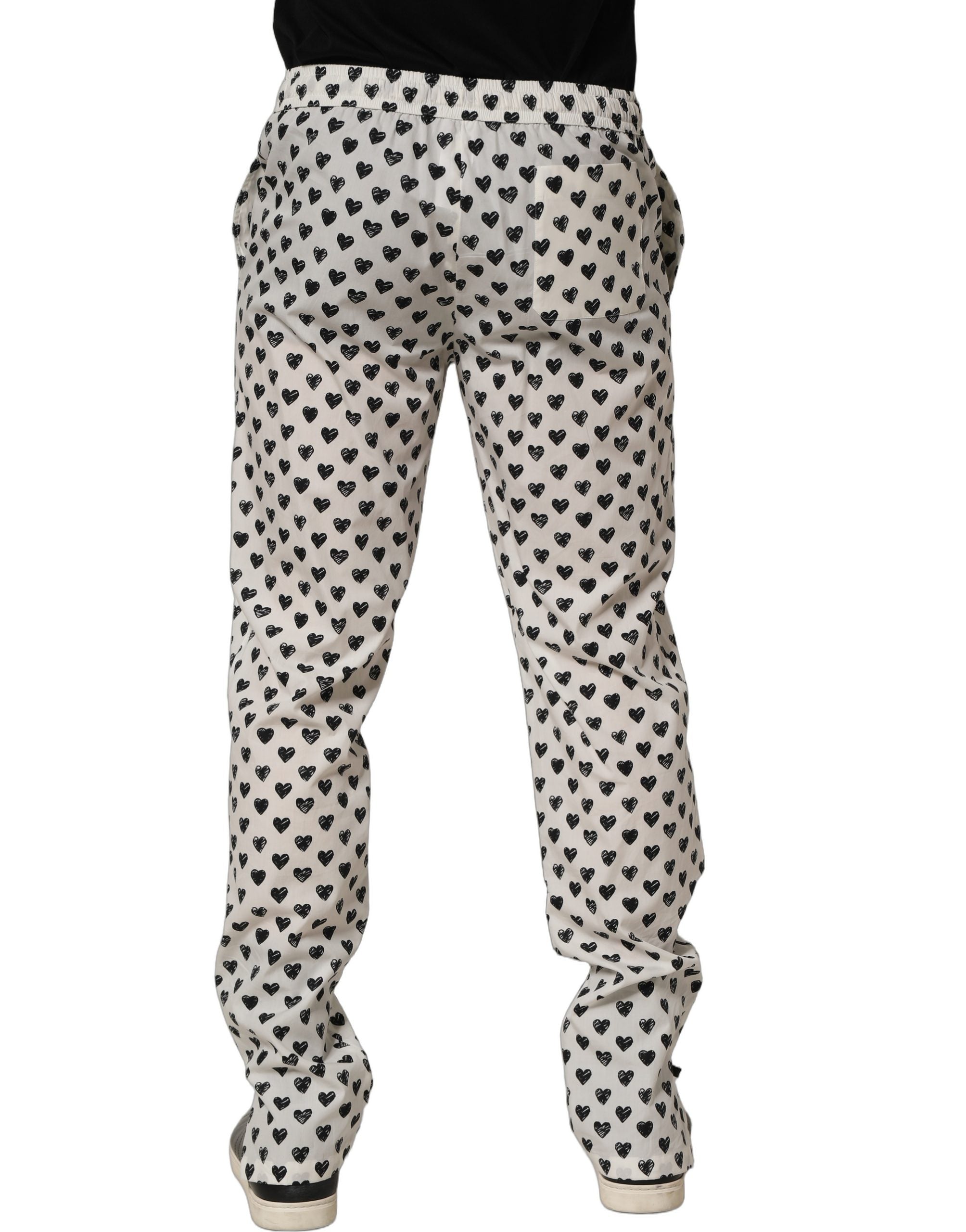 Dolce & Gabbana White Graphic Heart Print Men Trousers Pants Dolce & Gabbana