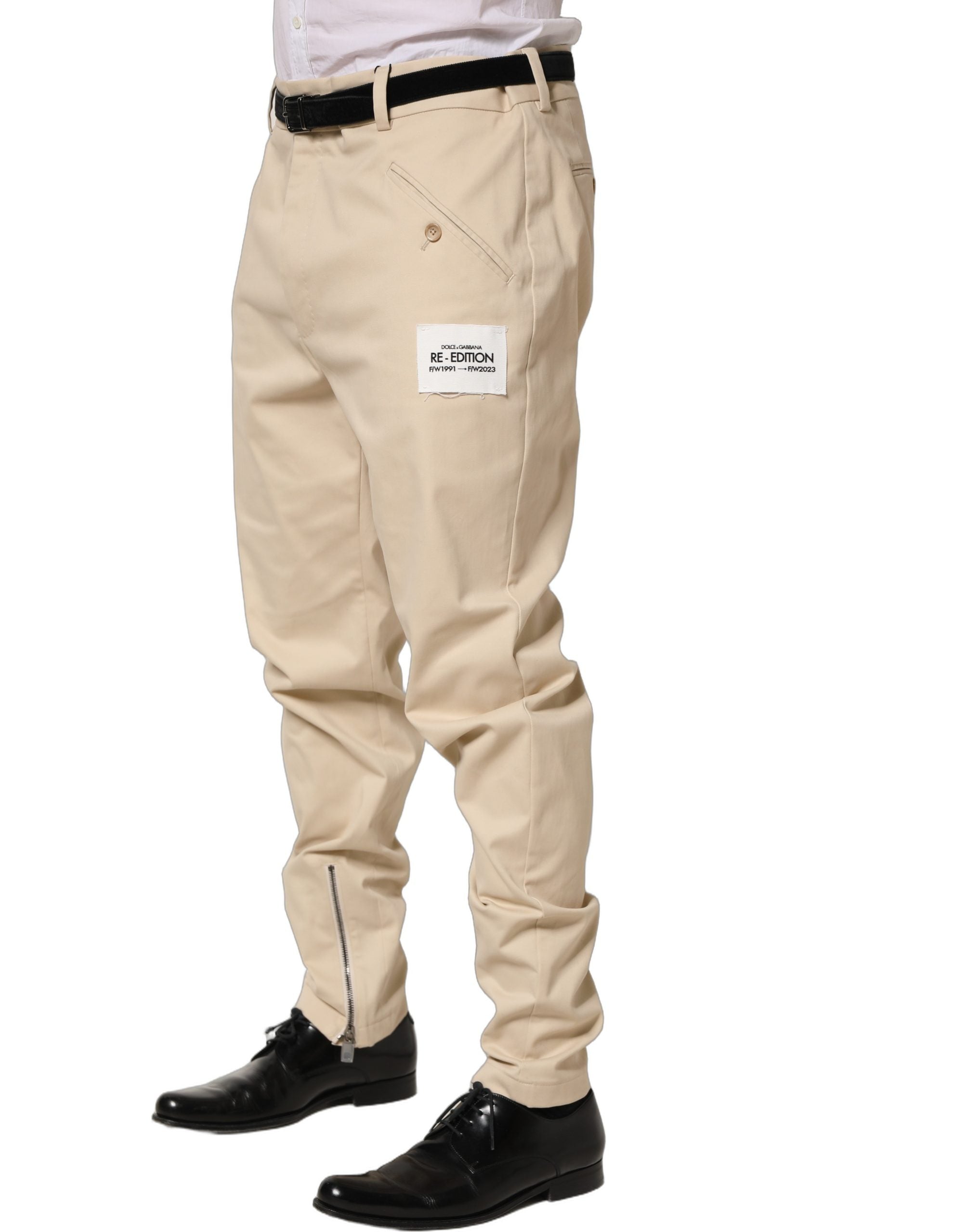 Dolce & Gabbana Beige Re-Editon Mid Waist Tapered Men Pants Dolce & Gabbana