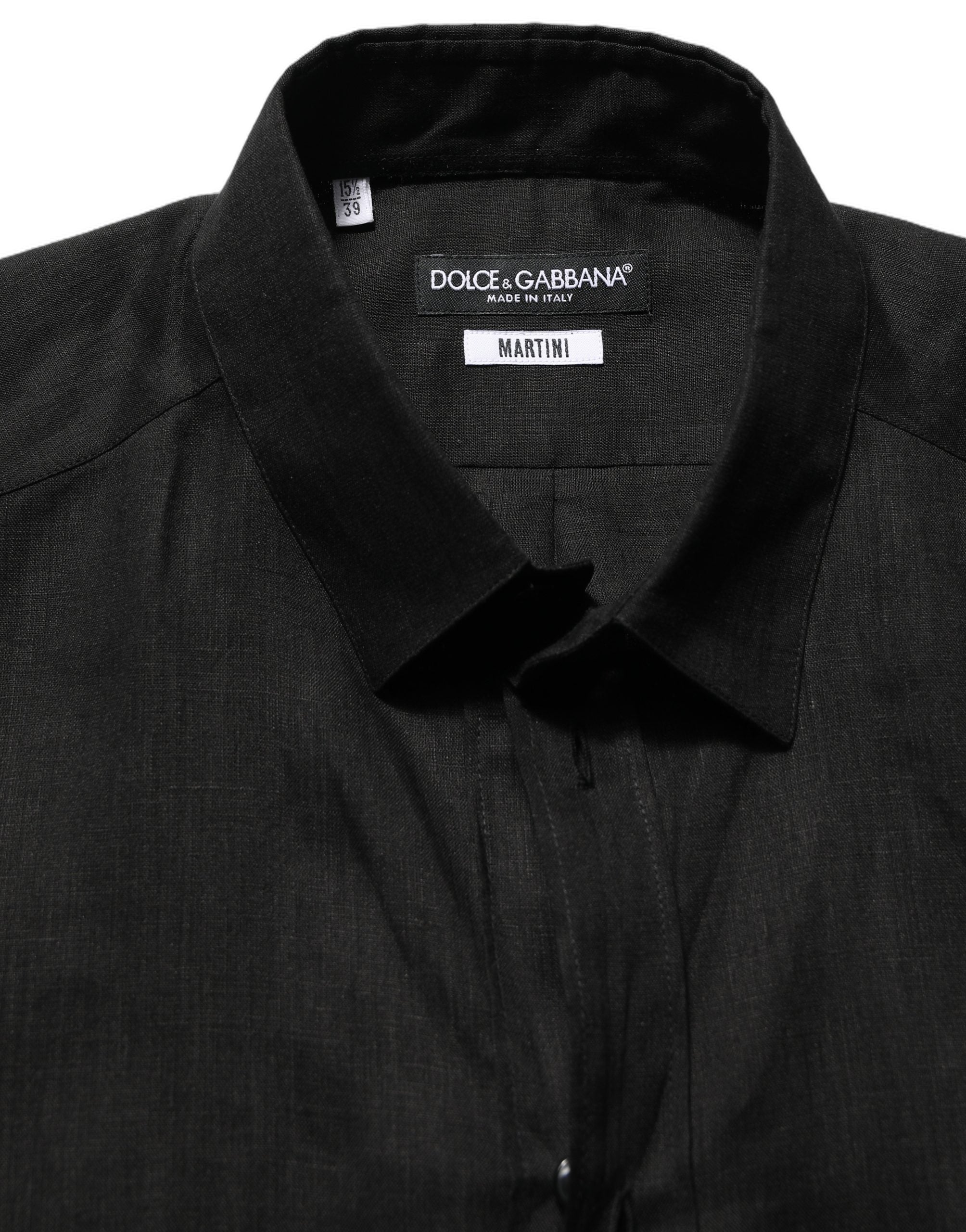 Dolce & Gabbana Black MARTINI Long Sleeves Linen Dess Shirt Dolce & Gabbana