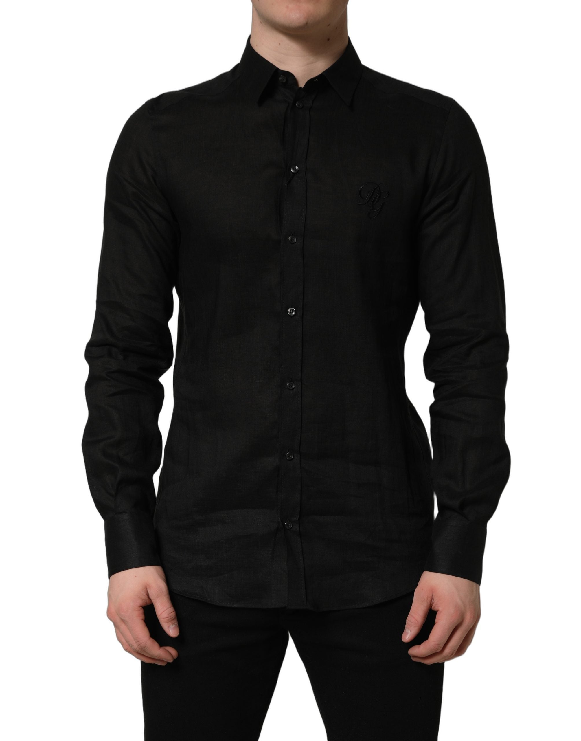 Dolce & Gabbana Black MARTINI Long Sleeves Linen Dess Shirt Dolce & Gabbana