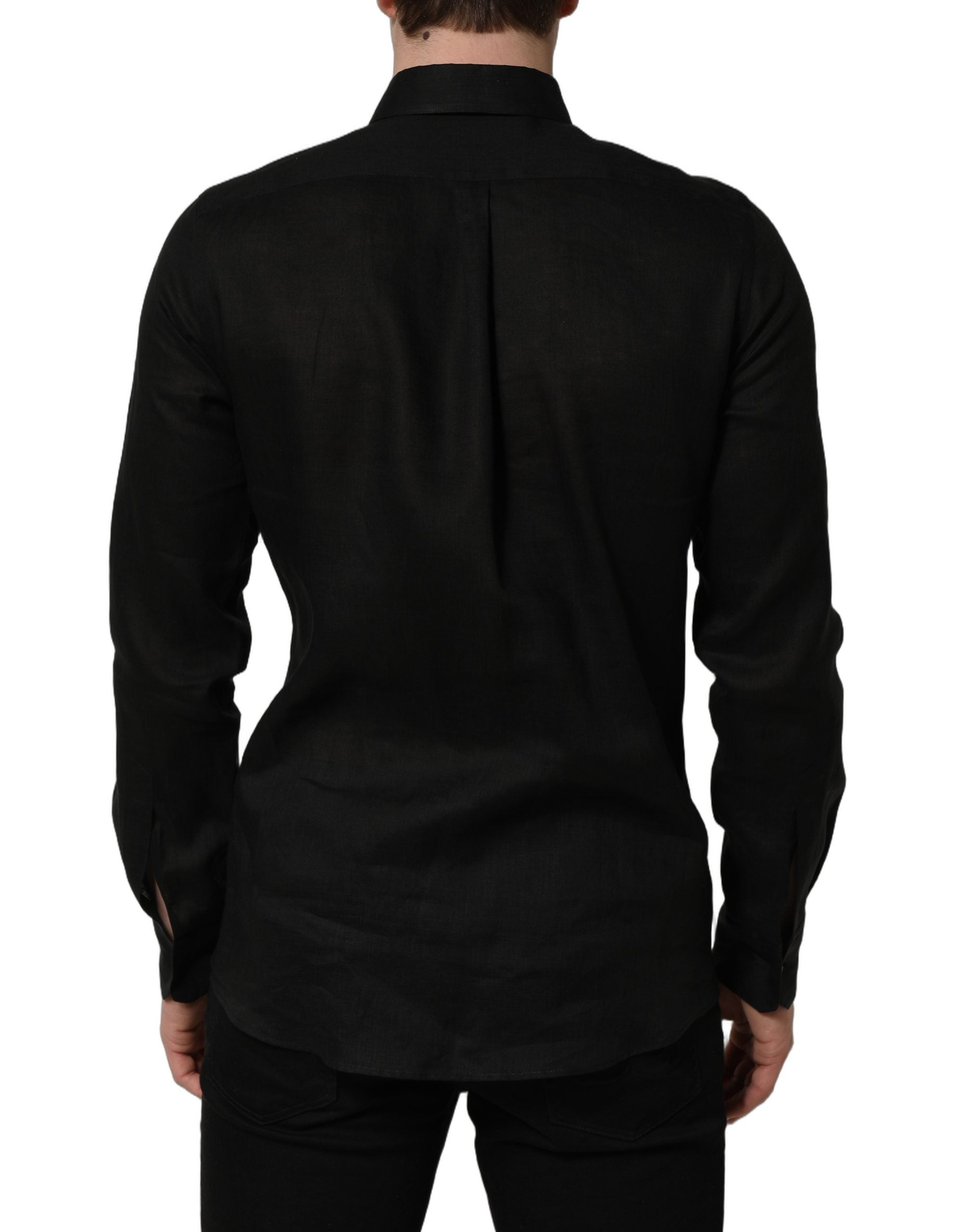 Dolce & Gabbana Black MARTINI Long Sleeves Linen Dess Shirt Dolce & Gabbana