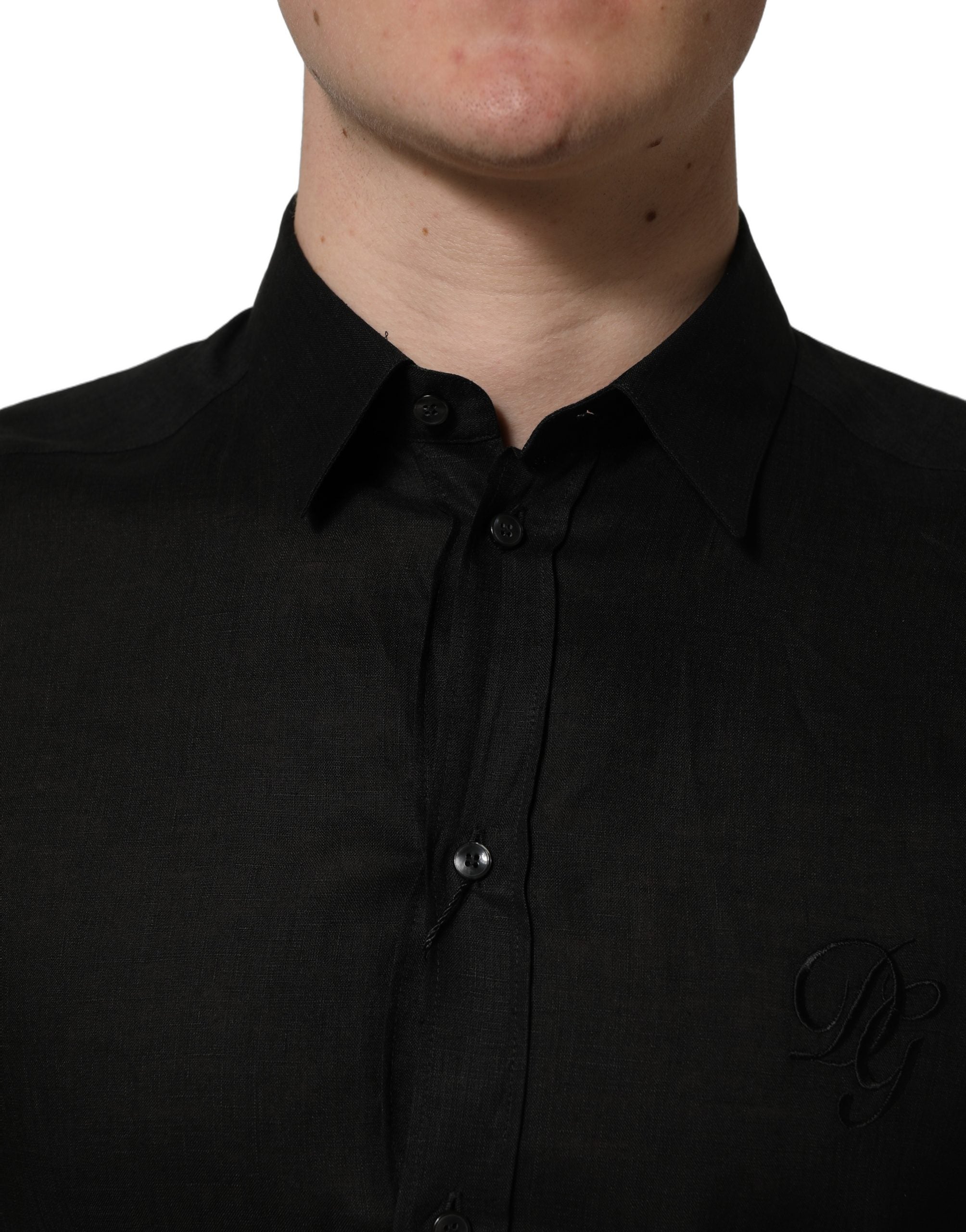 Dolce & Gabbana Black MARTINI Long Sleeves Linen Dess Shirt Dolce & Gabbana